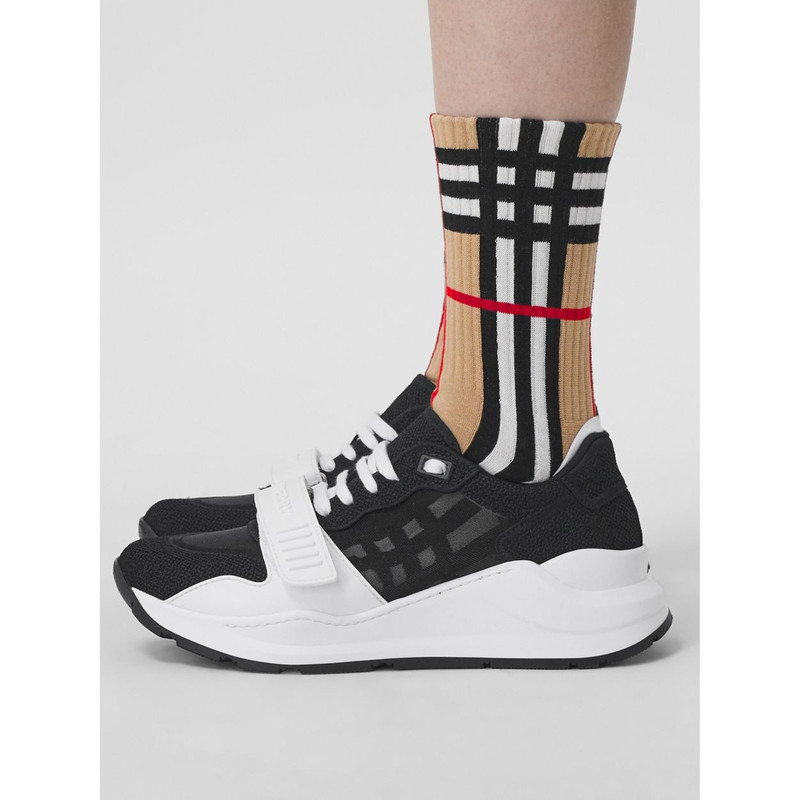 Check Intarsia Technical Stretch Cotton Socks 6