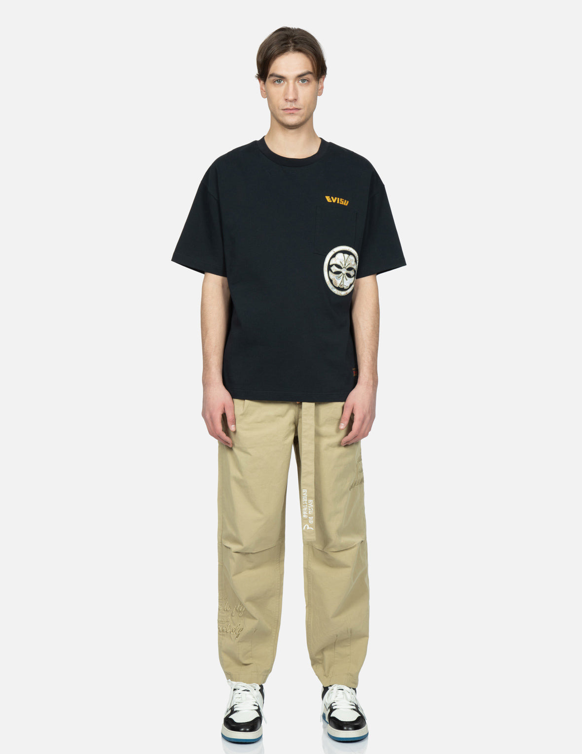 KAMON AND SLOGAN EMBROIDERY LOOSE FIT PANTS - 6