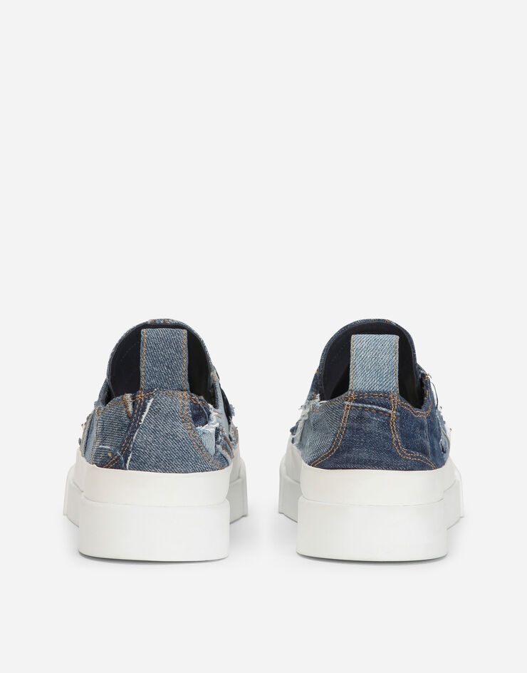 Patchwork denim Portofino light sneakers with logo plate - 3