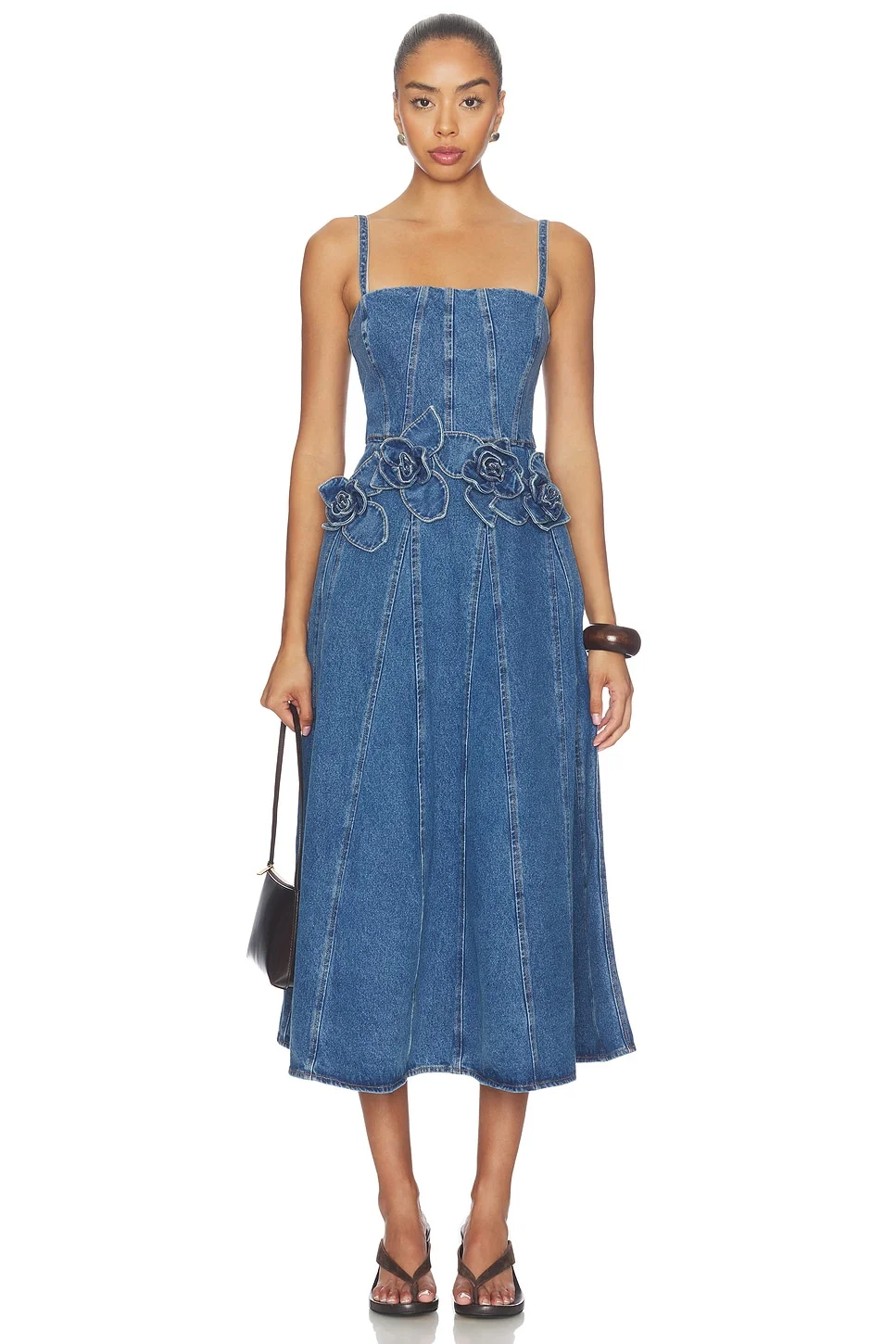 Eryn Midi Denim Dress With 3d Rose Detail - 1