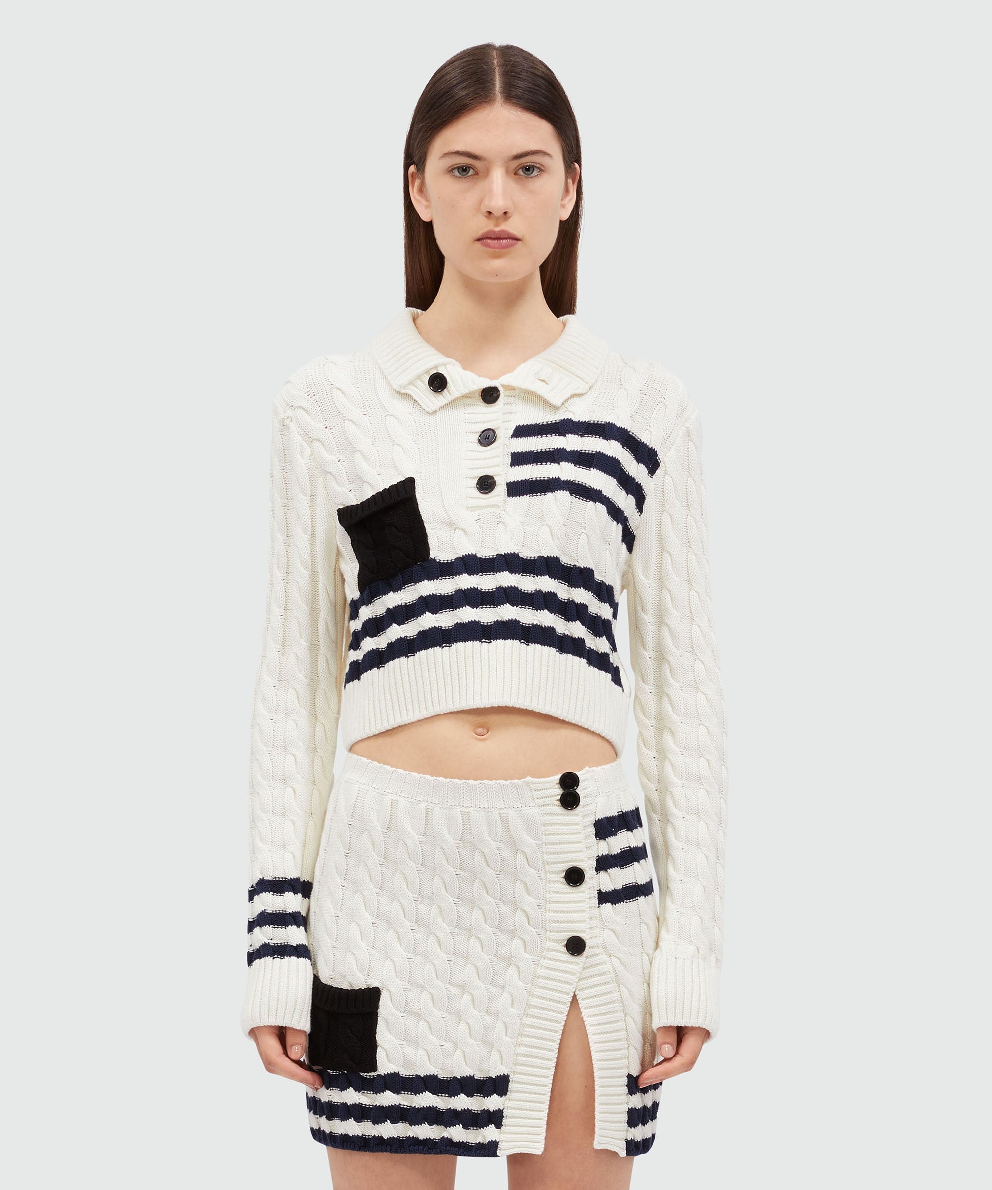 Cable cotton sweater with striped pattern - 2