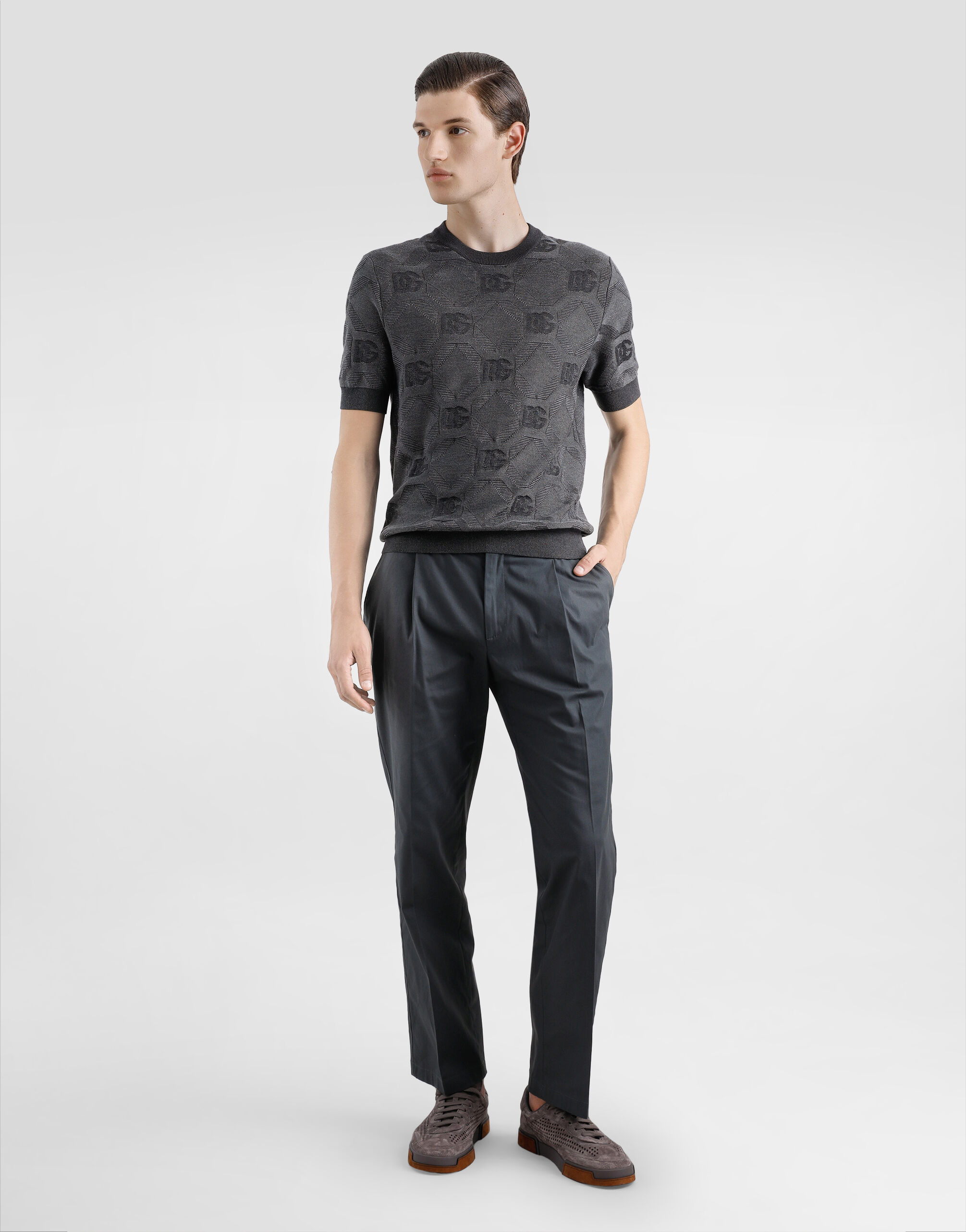 Silk round-neck sweater with jacquard logo - 2