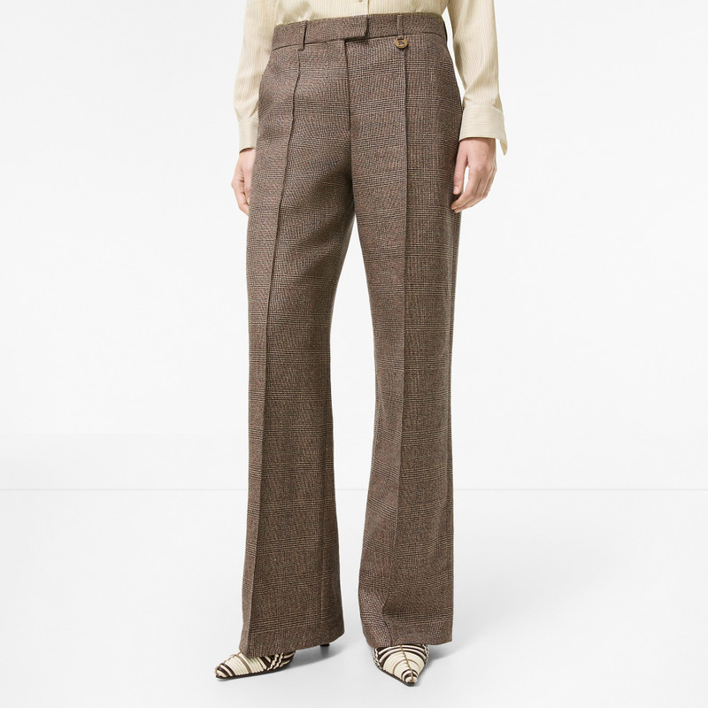 Burberry Check Wool Linen Blend Tailored Trousers outlook