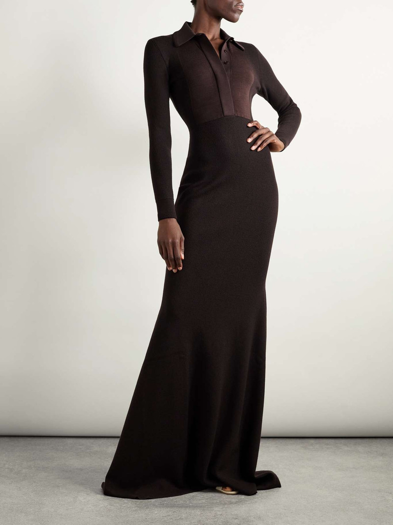 TOM FORD Ribbed wool-blend polo gown Dark brown outlook