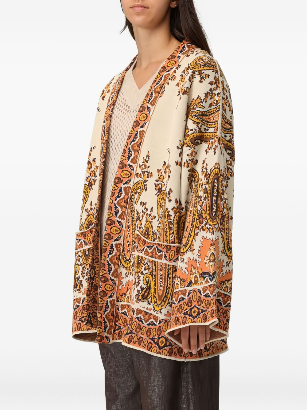 paisley-patterned belted cardigan - 3
