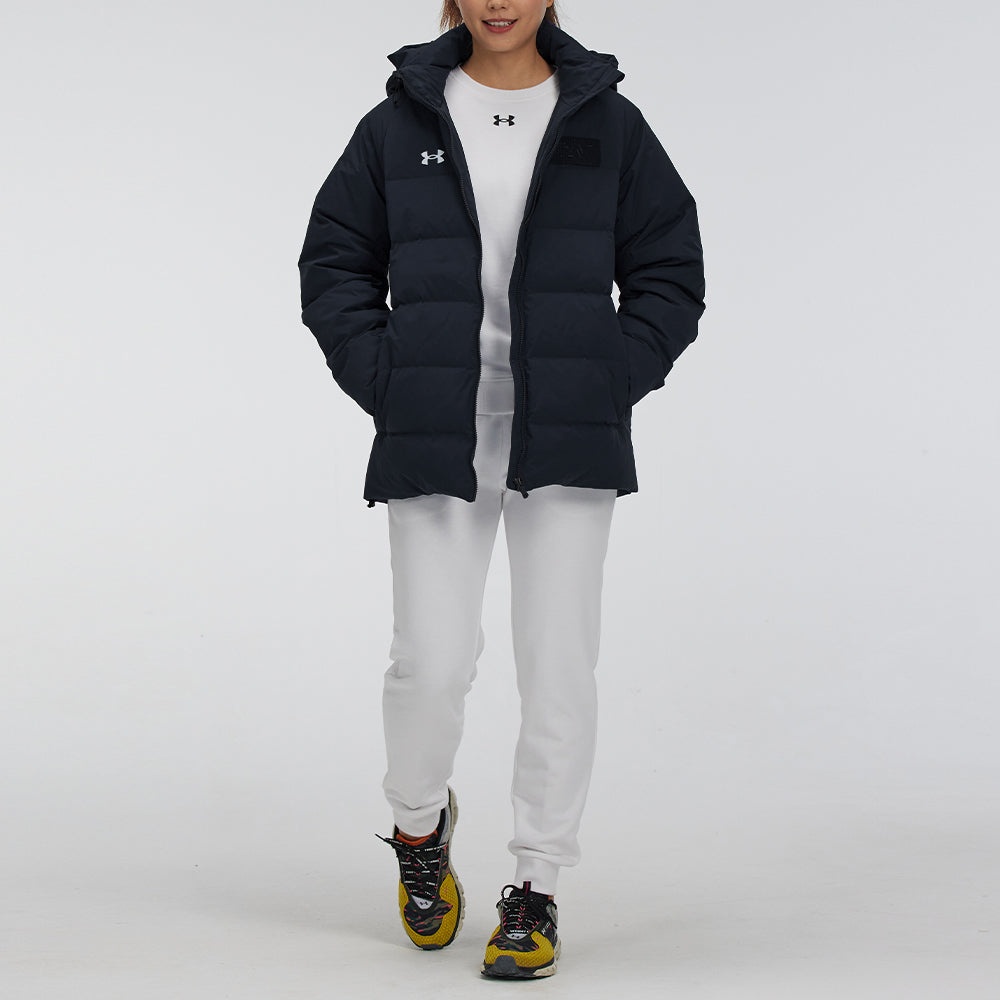(WMNS) Under Armour Logo Training Hooded Down Jacket 'Black White' 21600801-001 - 3