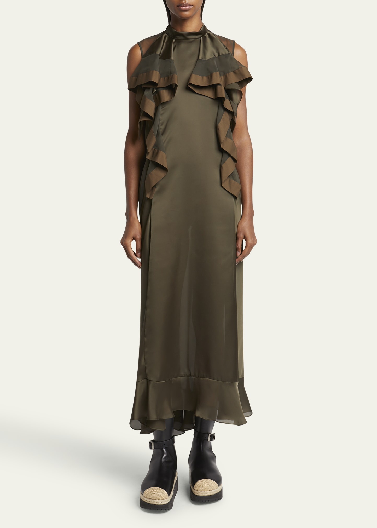 Ruffle Front Satin Maxi Dress - 2
