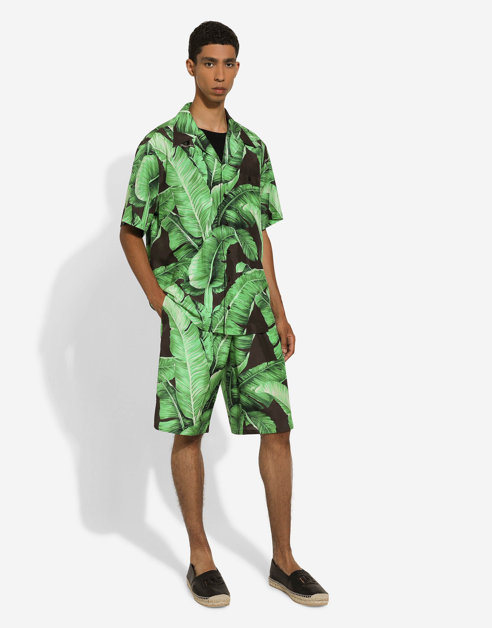Banana-tree-print silk shorts - 2