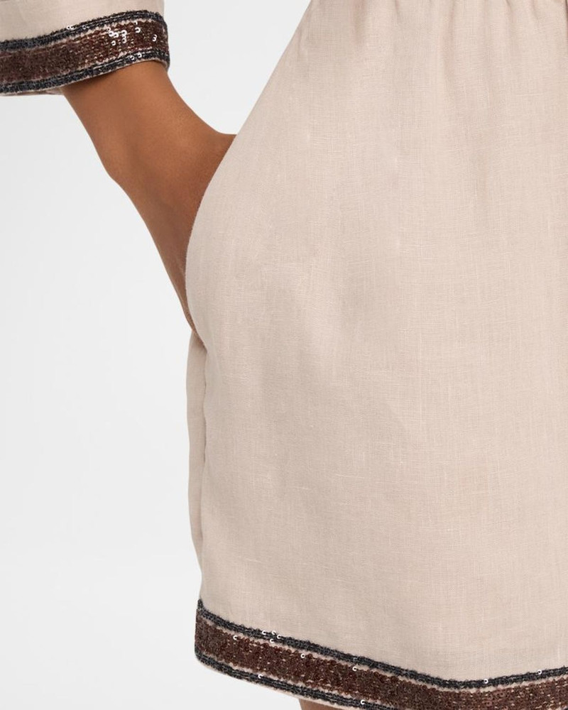 Paillette Embroidered Linen Bermuda Shorts 5