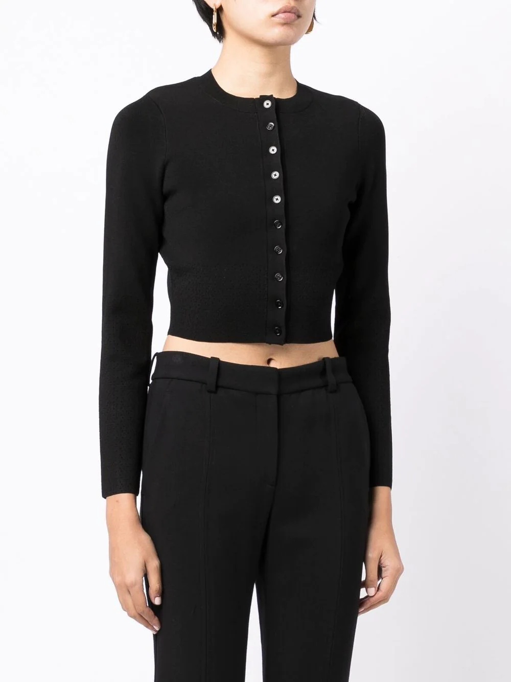 cropped pointelle-detail cardigan - 2