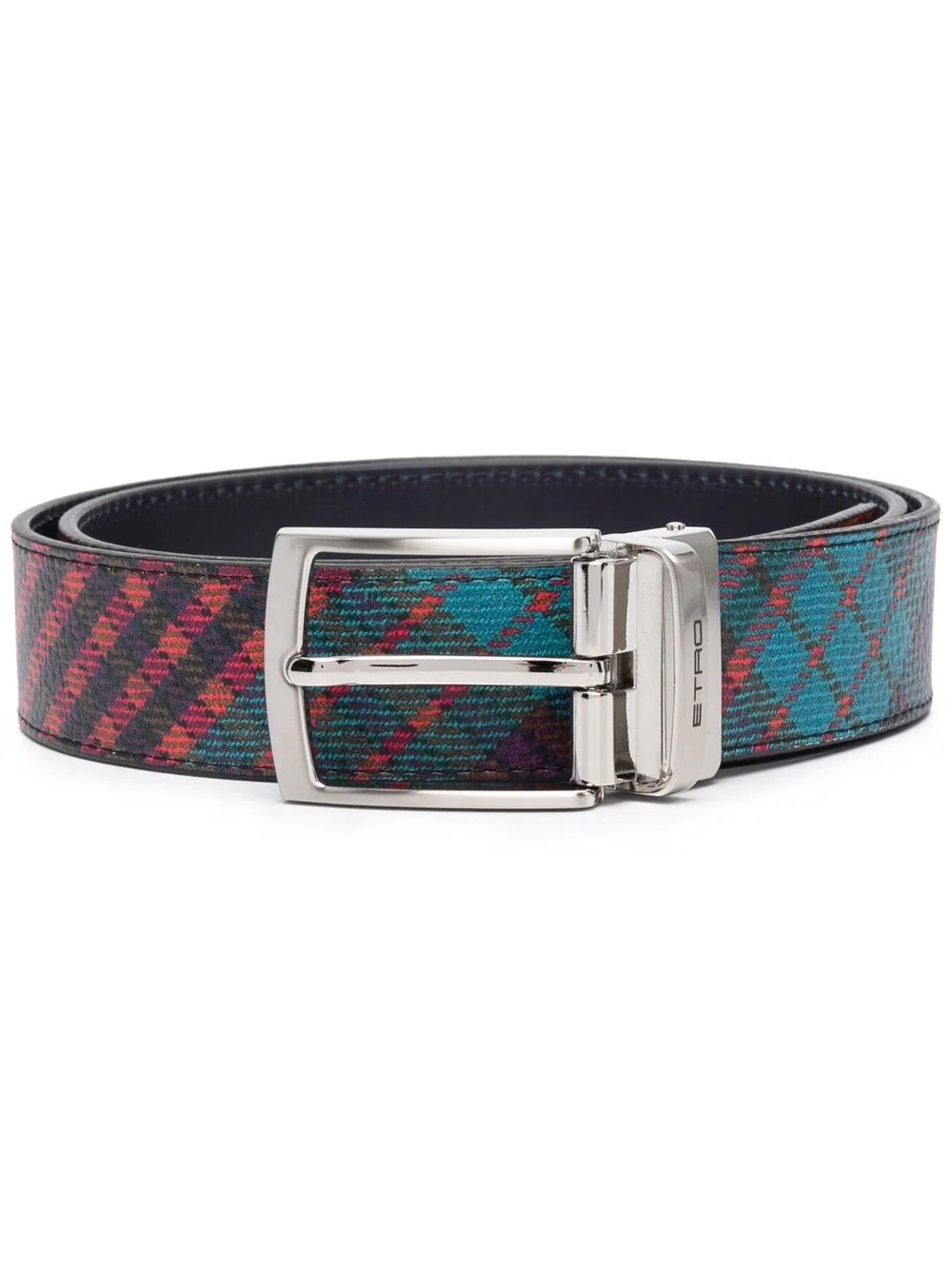 reversible tartan-check leather belt - 1