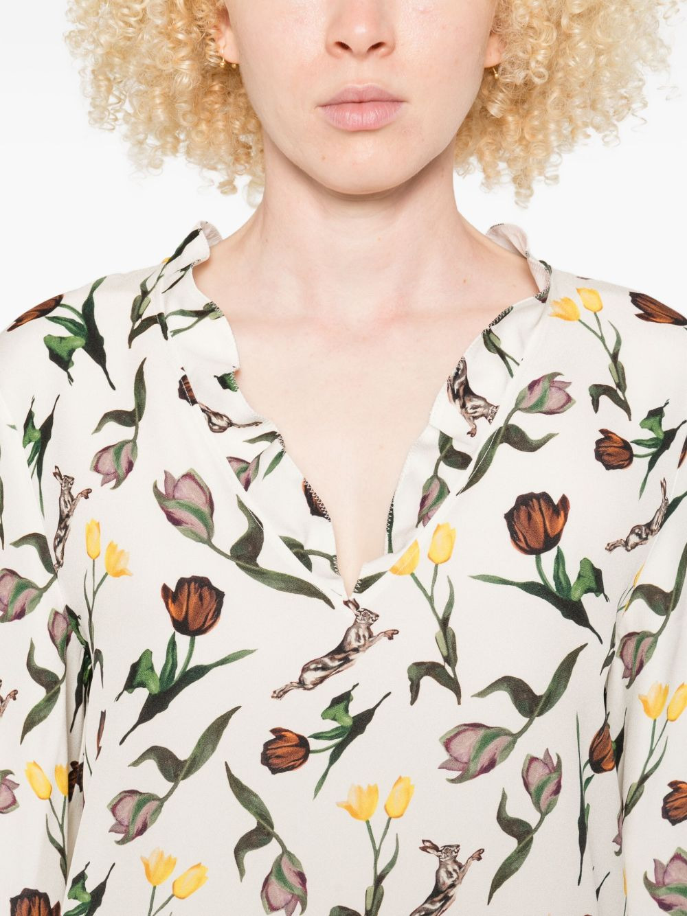 tulips-hares-print mini dress - 5