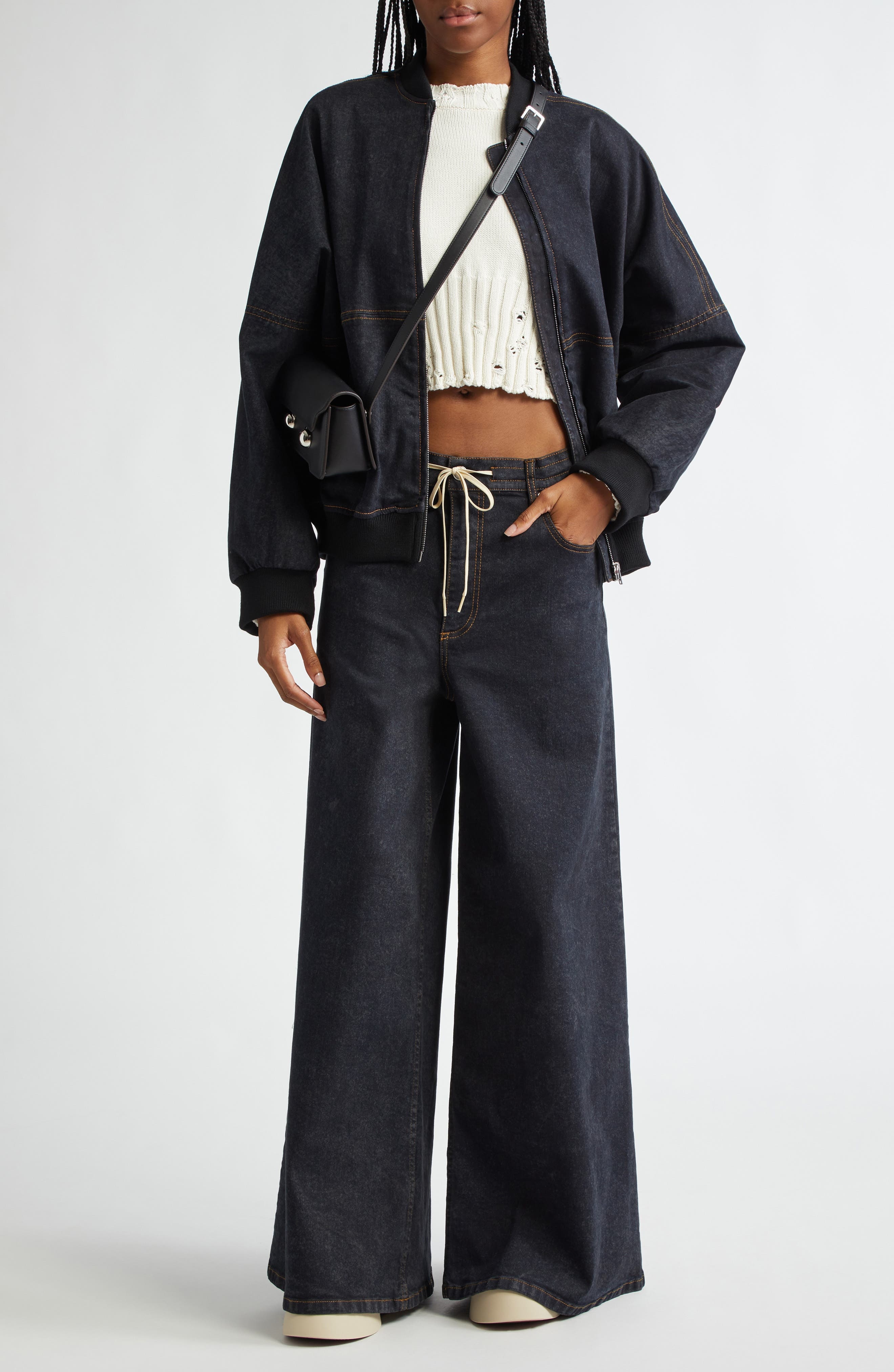 Distressed Cotton Crop Sweater - 2