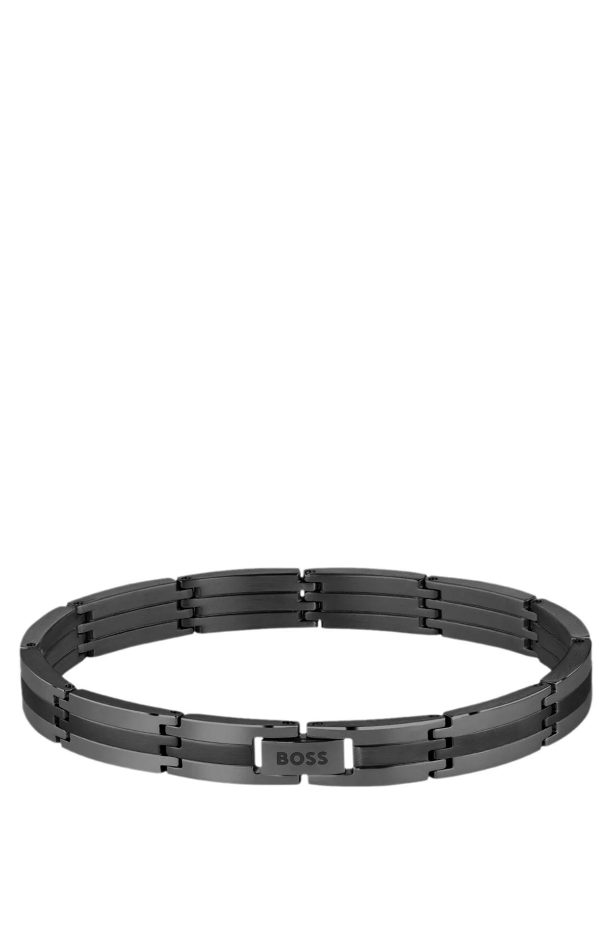 BLACK STAINLESS-STEEL STRIPED CUFF WITH LOGO CLASP - 1