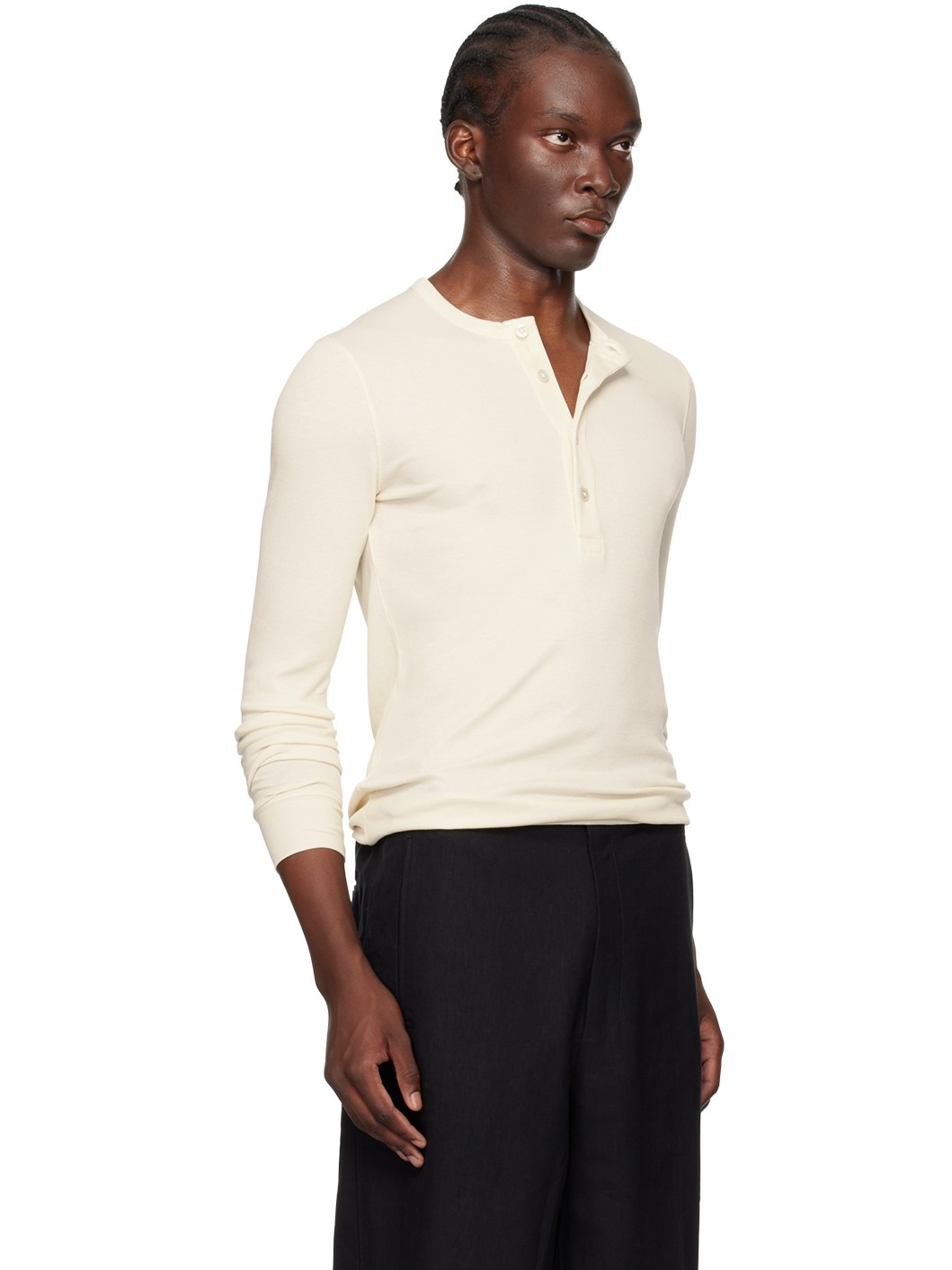 Off-White Ribbed Henley - 2