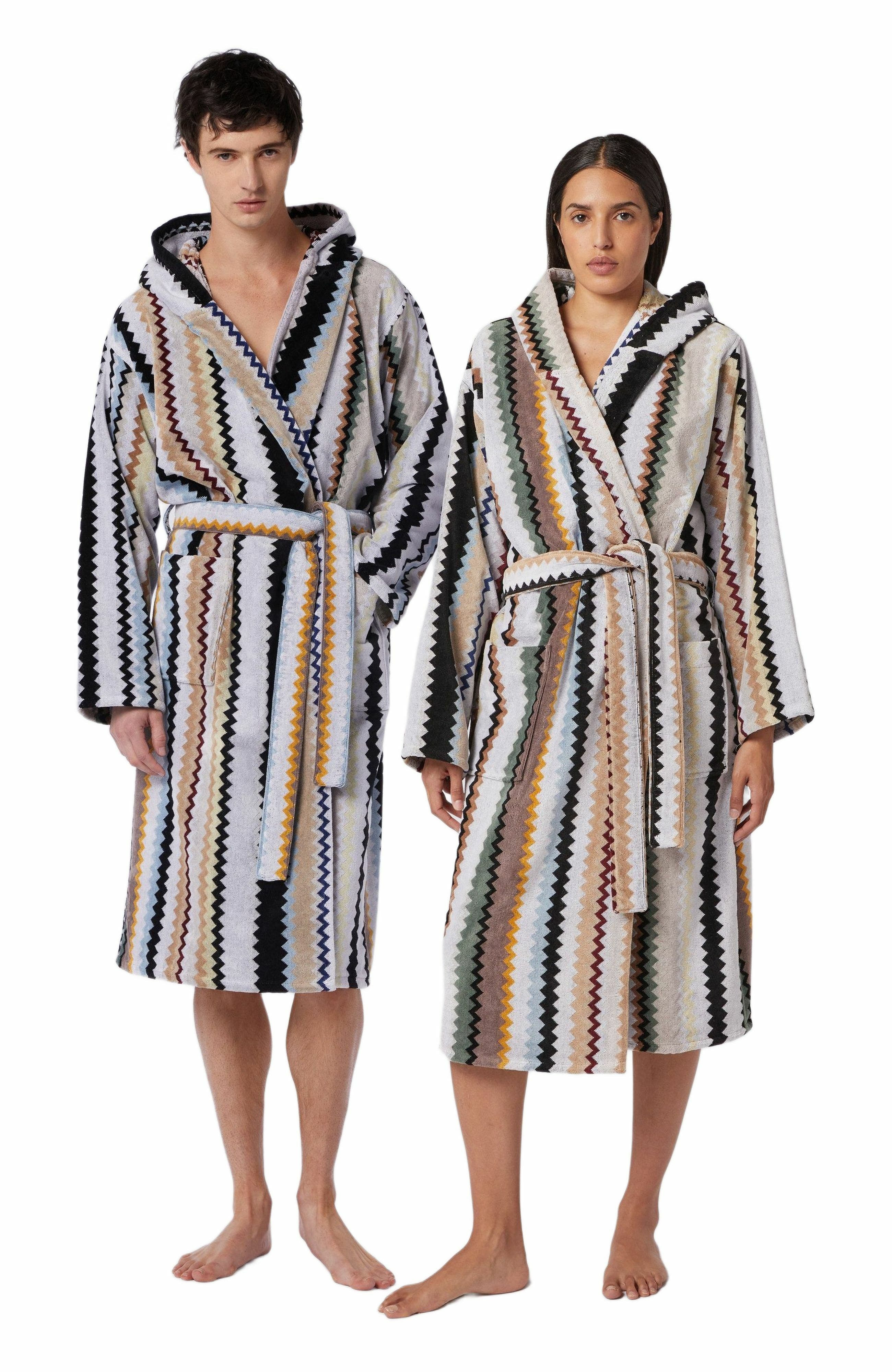 Missoni Home Long Curt Chevron Cotton Terry Hooded Bathrobe in Black at Nordstrom - 2