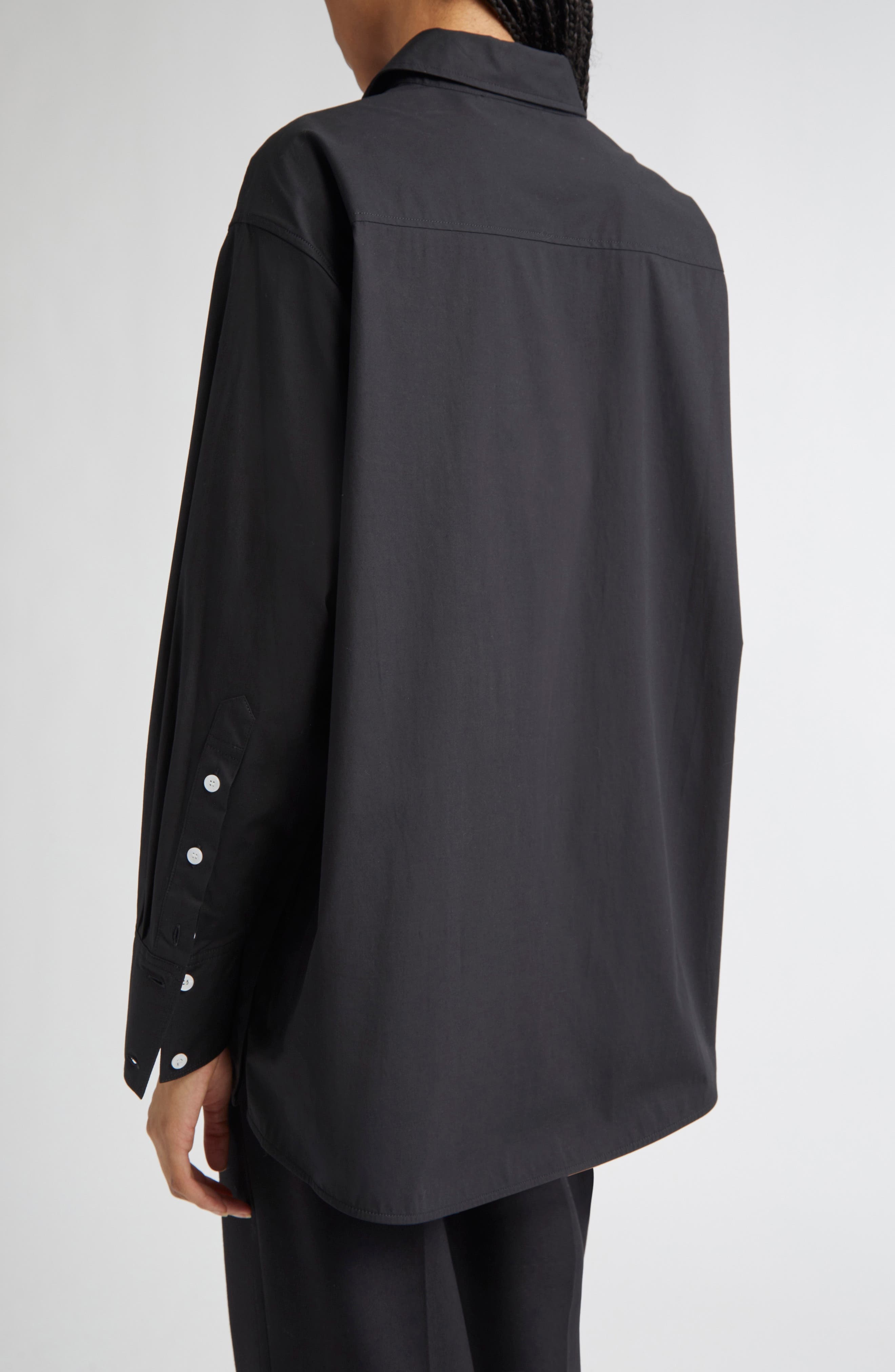 Proenza Schouler Addy Cotton Stretch Poplin Button-Up Shirt in Black at Nordstrom - 2