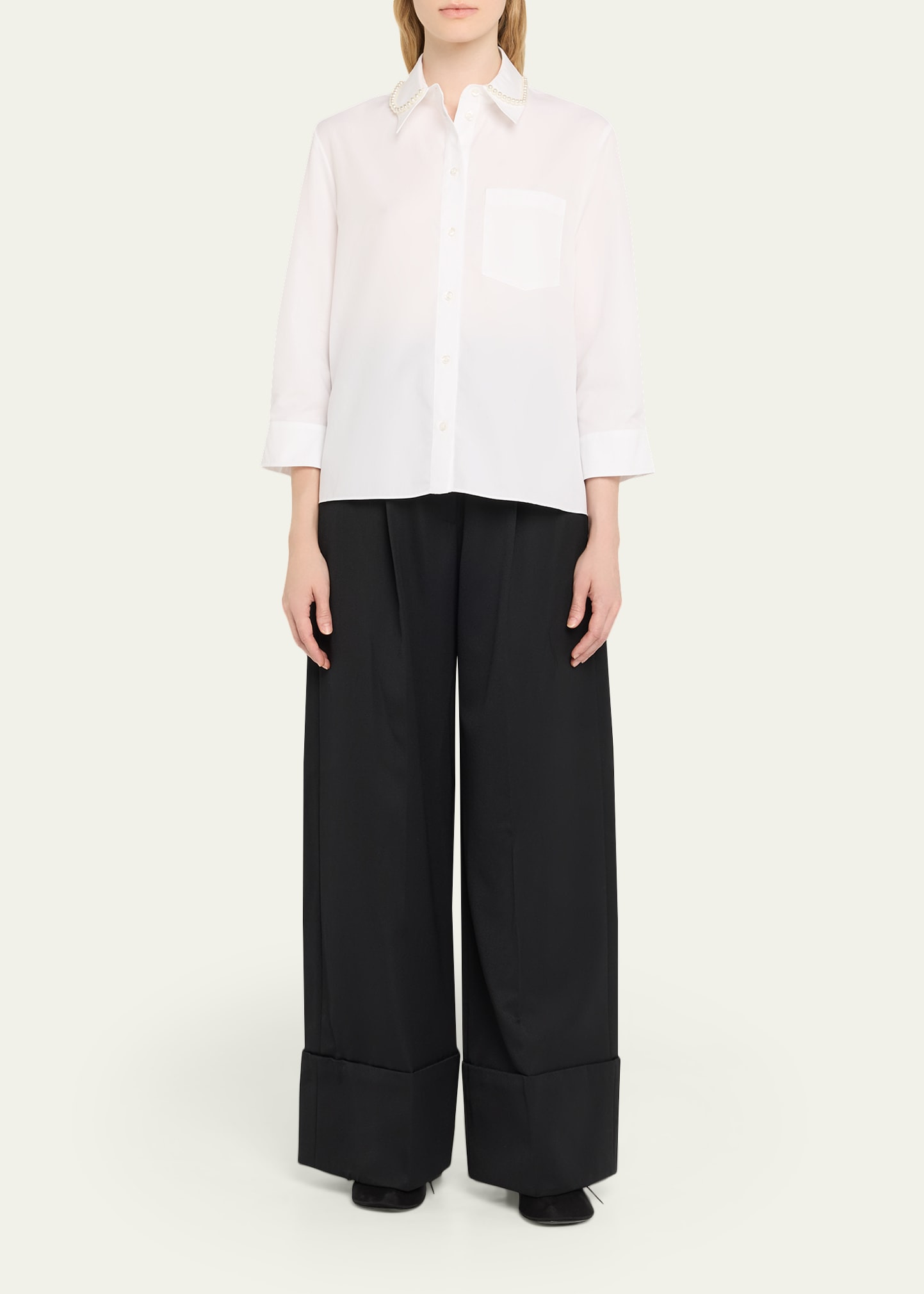 Embellished Cropped Masculine Button-Front Shirt - 2