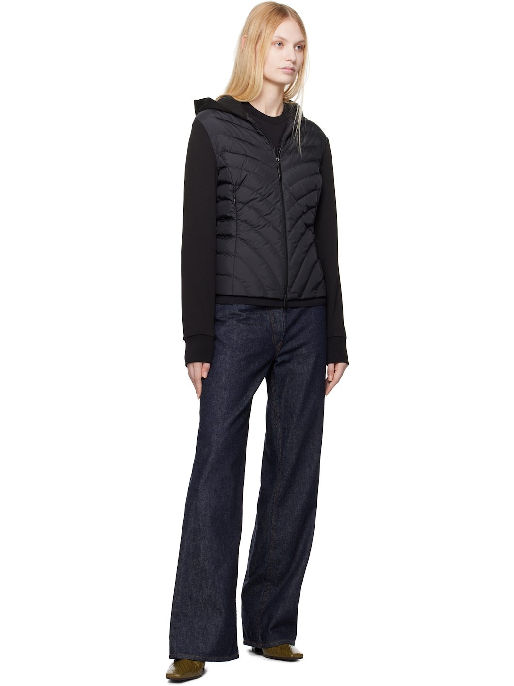 Black Zip Up Cardigan Down Jacket - 5