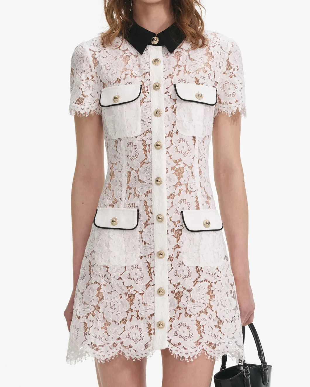 WHITE LACE CONTRAST COLLAR MINI DRESS - 5