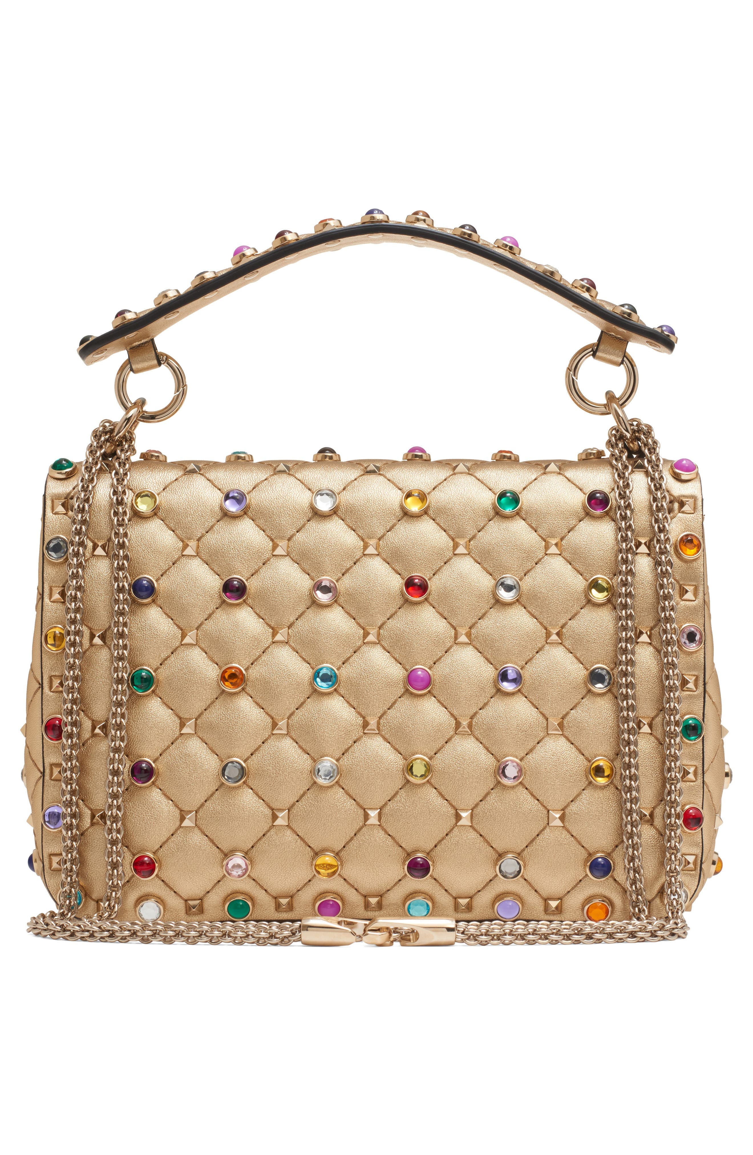 Valentino Garavani Small Rockstud Quilted Metallic Leather Shoulder Bag in Mekong/Soft Beige/Multico - 4