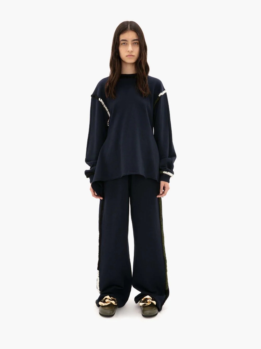 WIDE LEG CONTRAST STITCH TRACK PANT - 2