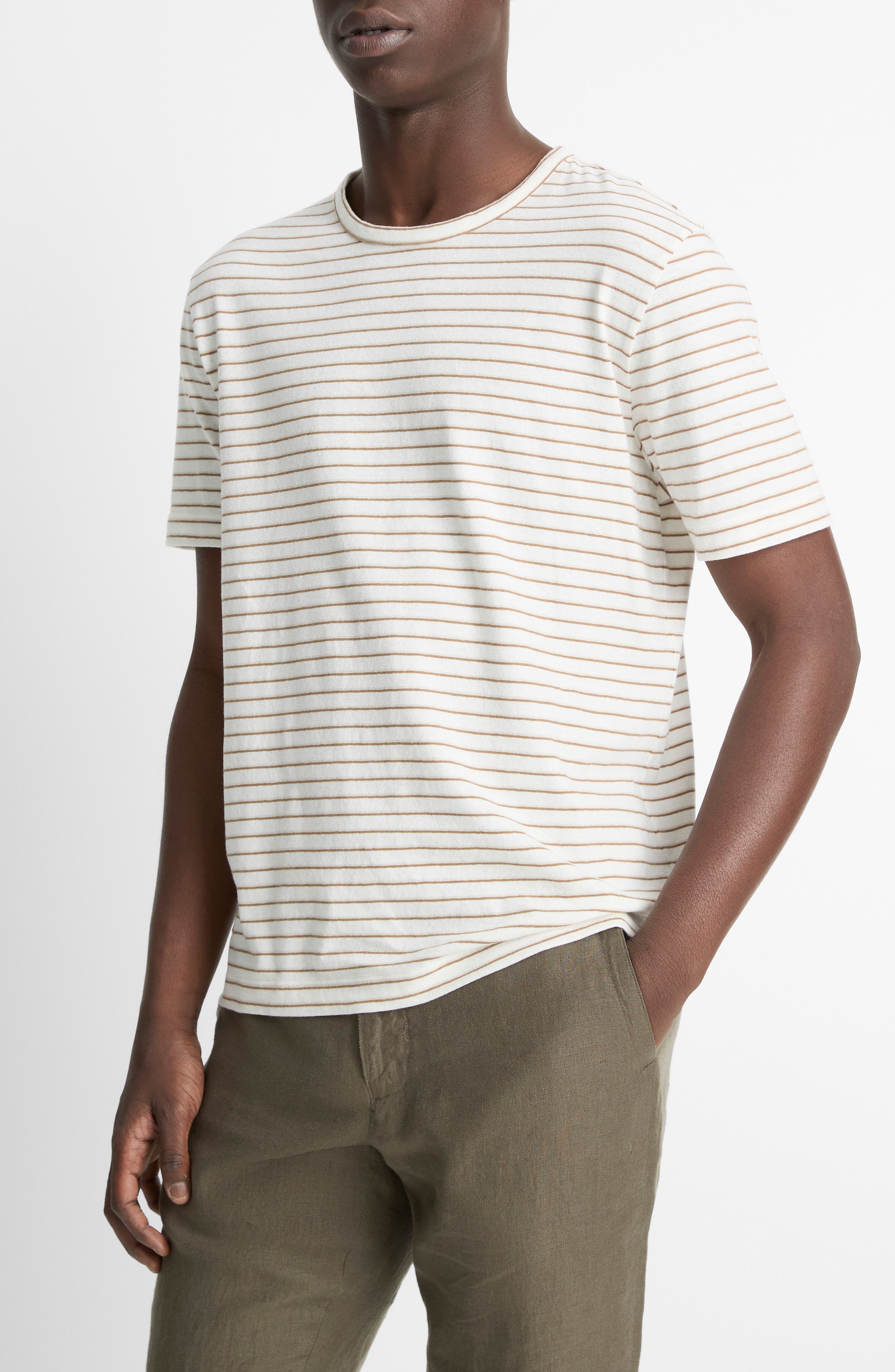 Vince Stripe Linen & Cotton T-Shirt in Natural Combo at Nordstrom - 3
