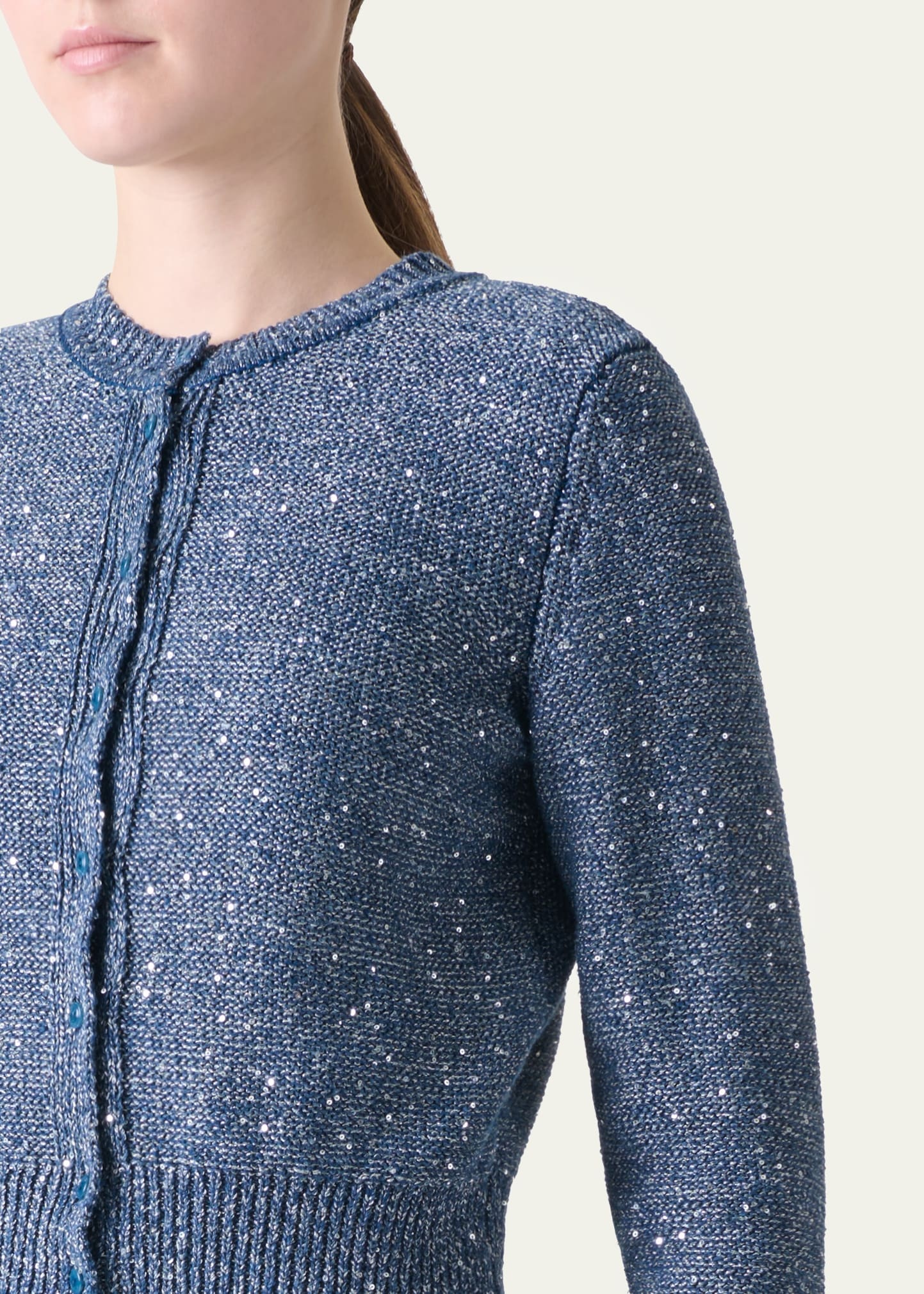 Knit Sequin Button-Front Cardigan - 5