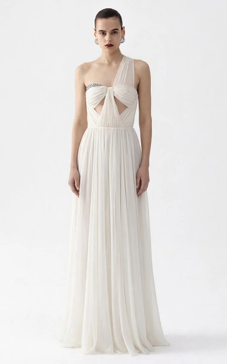 Sahra Pleated Silk Maxi Dress white - 1