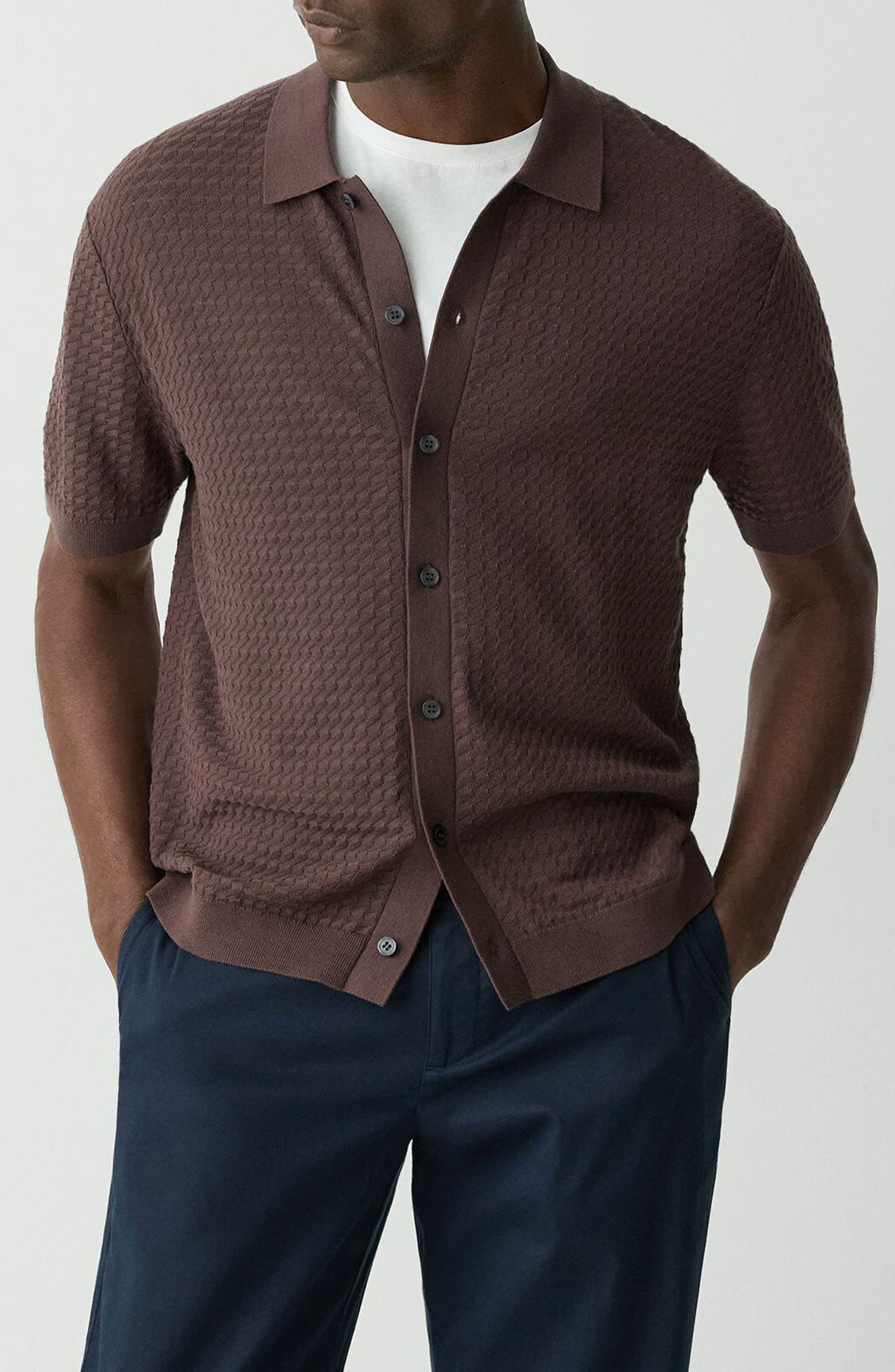Theory Cairn Short Sleeve Organic Cotton Button-Up Shirt in Dark Mocha at Nordstrom - 1