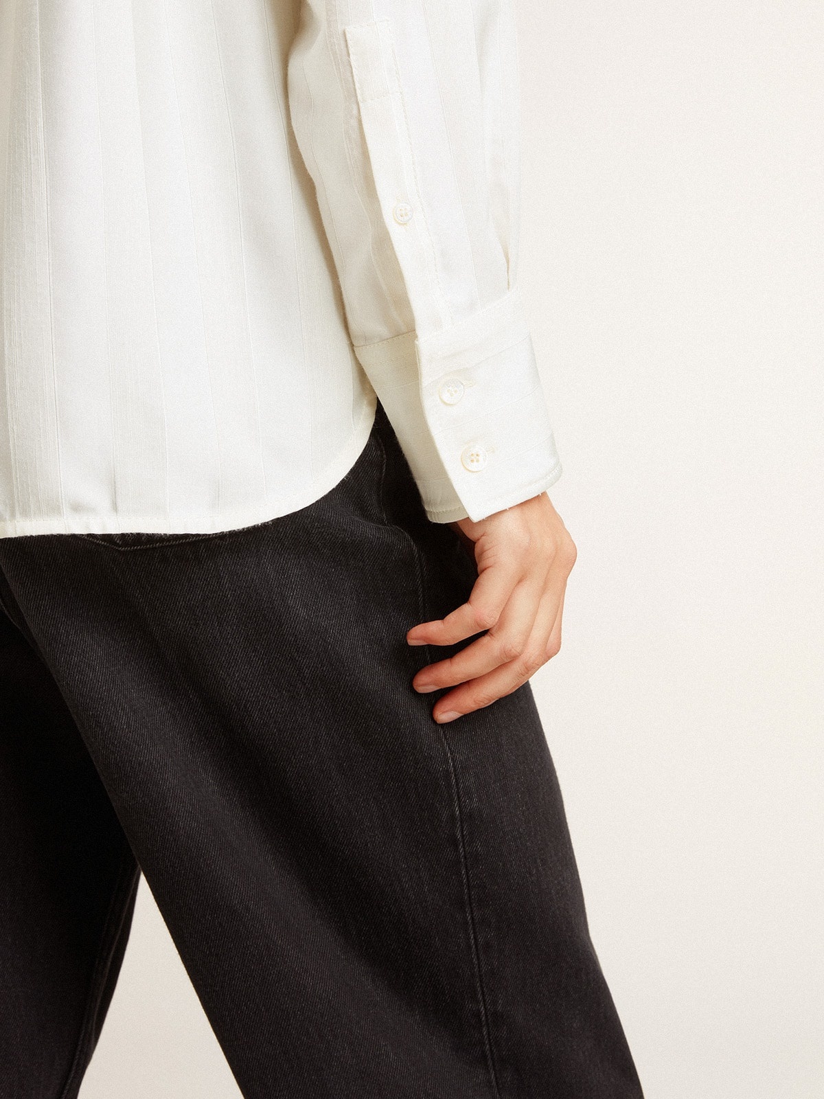 Women's shirt with a vertical striped pattern and crystal embroidery - 6