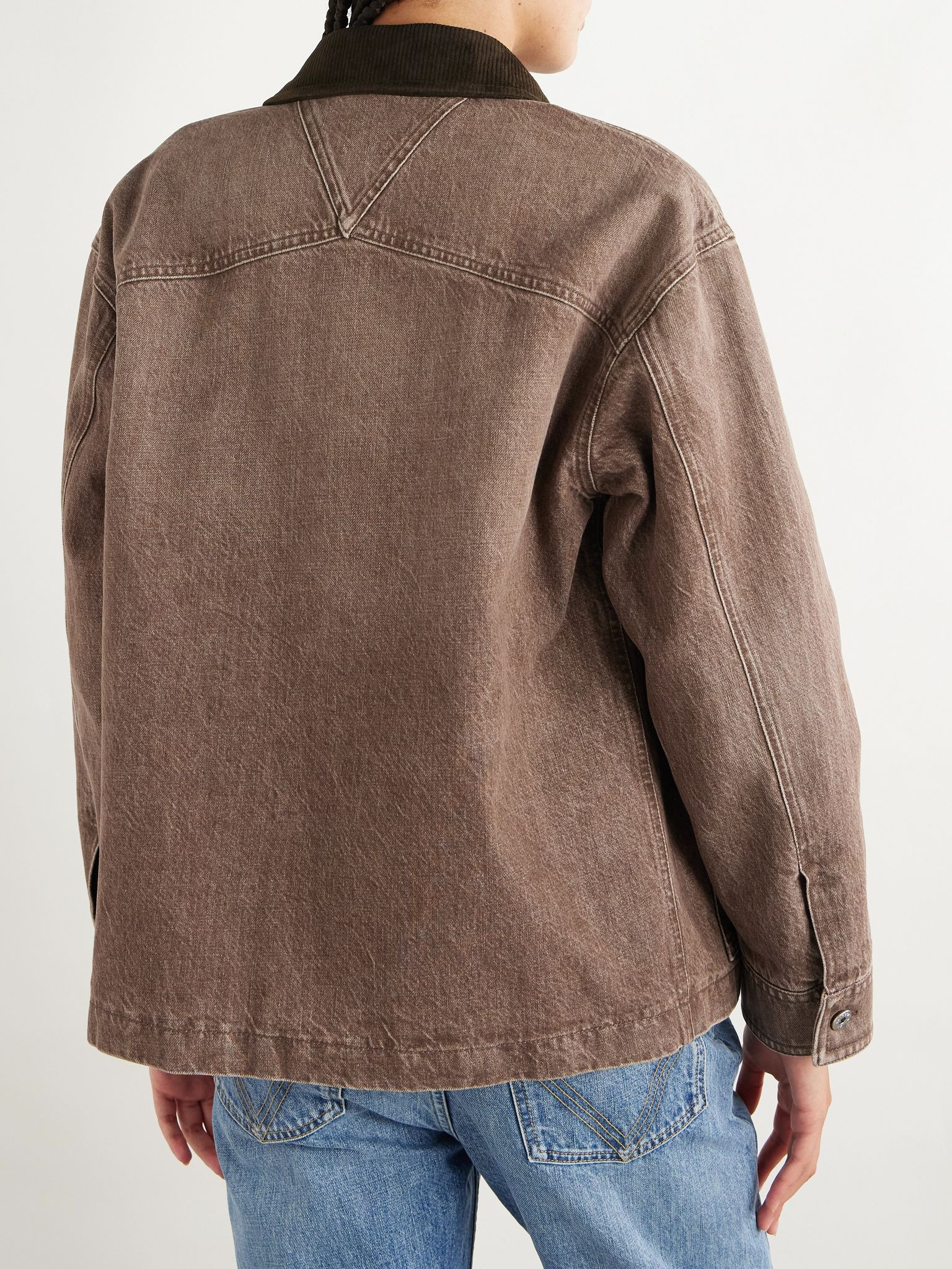 Appliquéd suede-trimmed denim jacket Brown - 4