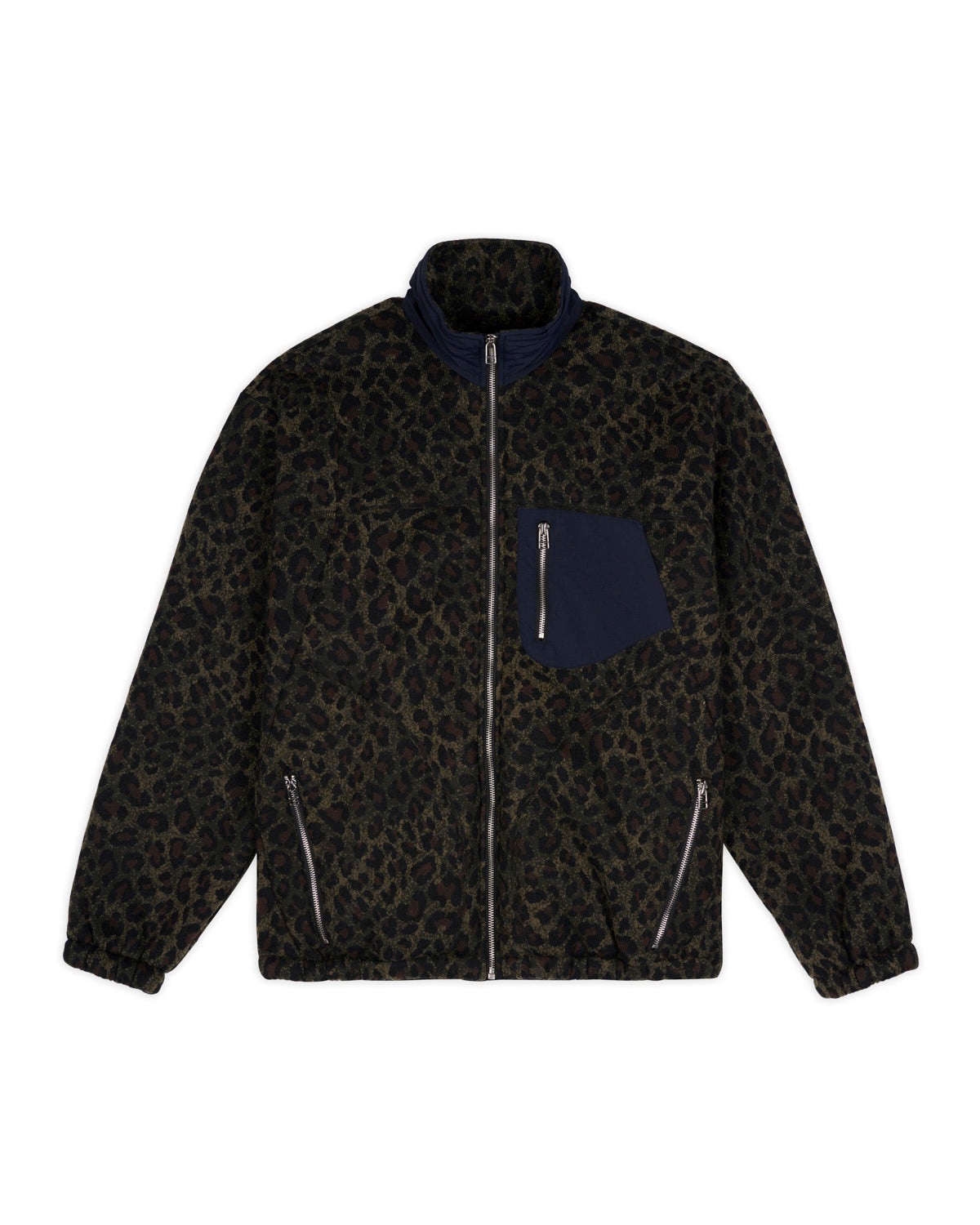 Leopard Reverse Sherpa Jacket - Olive - 1