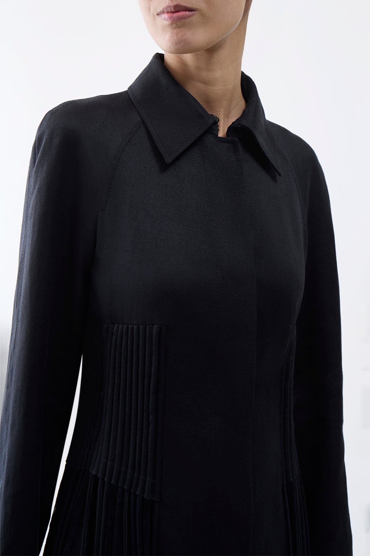 Torres Fringe Coat in Black Textured Linen - 5