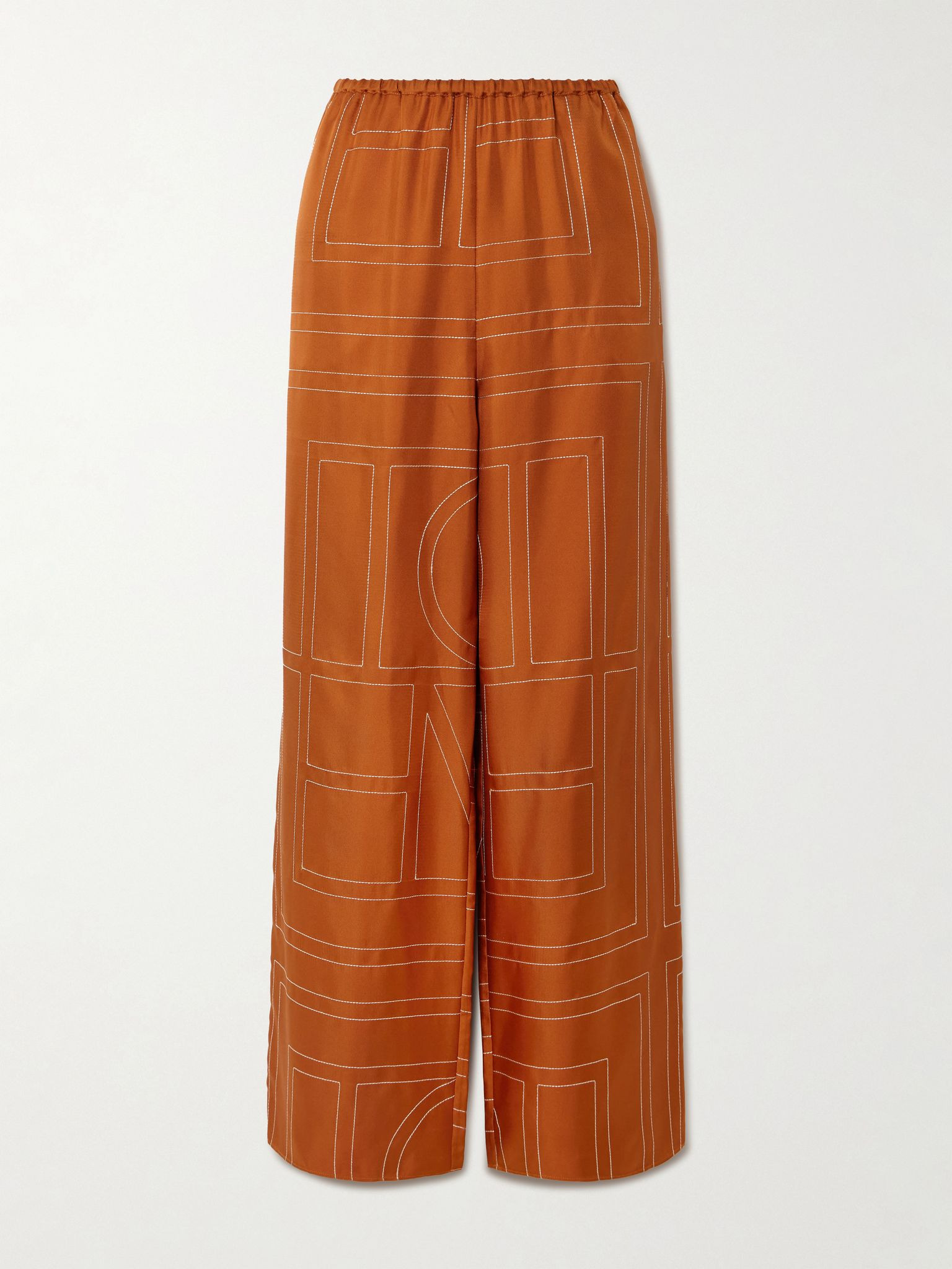 Embroidered silk-twill wide-leg pants Orange - 1