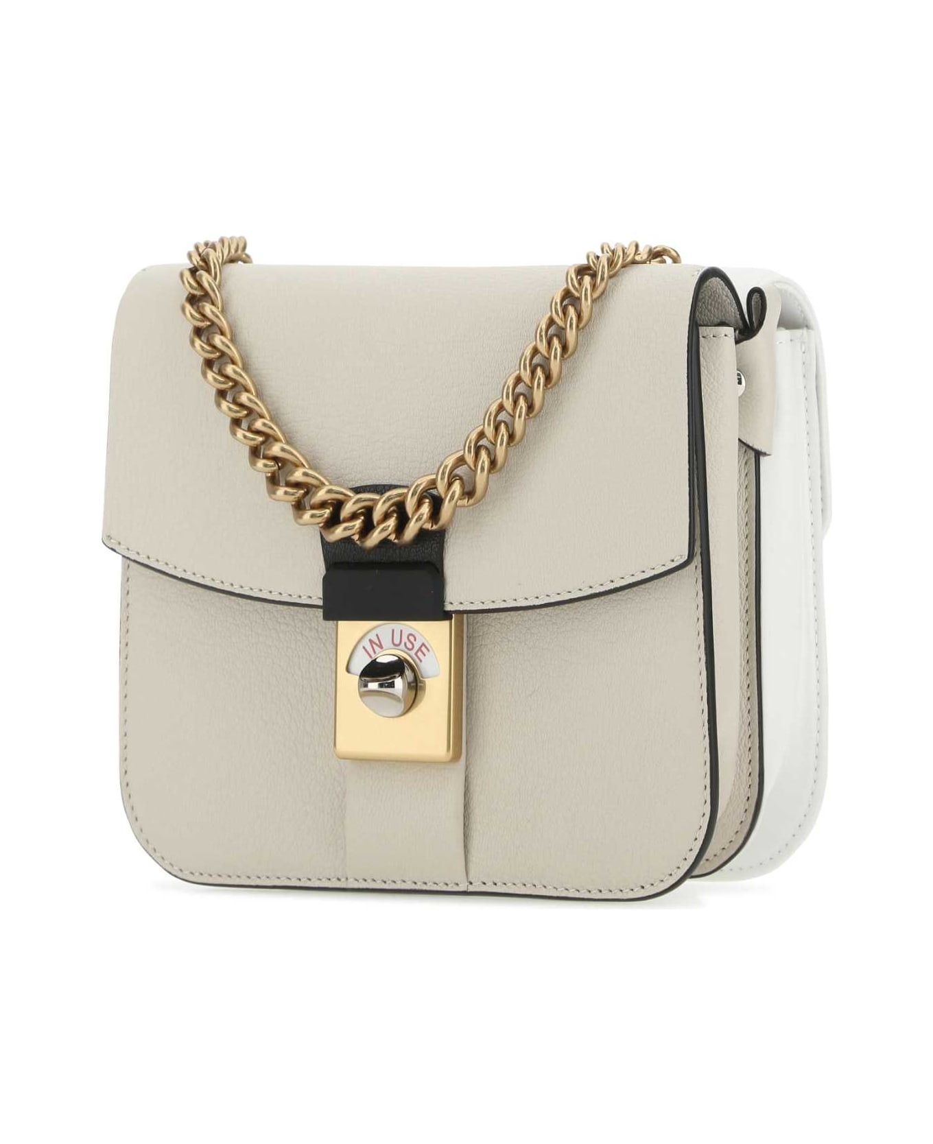 Two-tone Leather And Cotton New Lock Square Handbag - 2