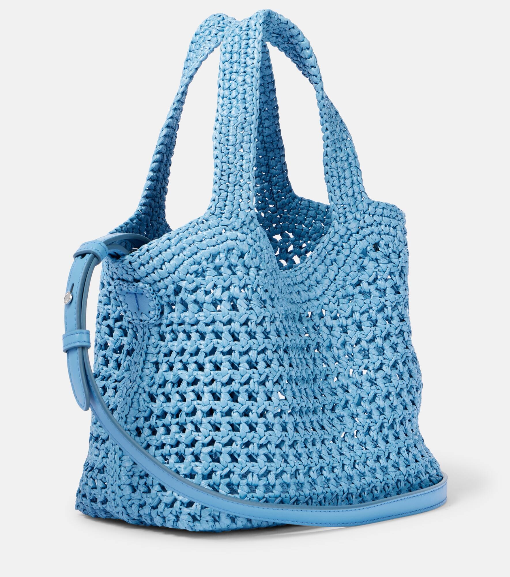 Leather-trimmed raffia basket bag - 4