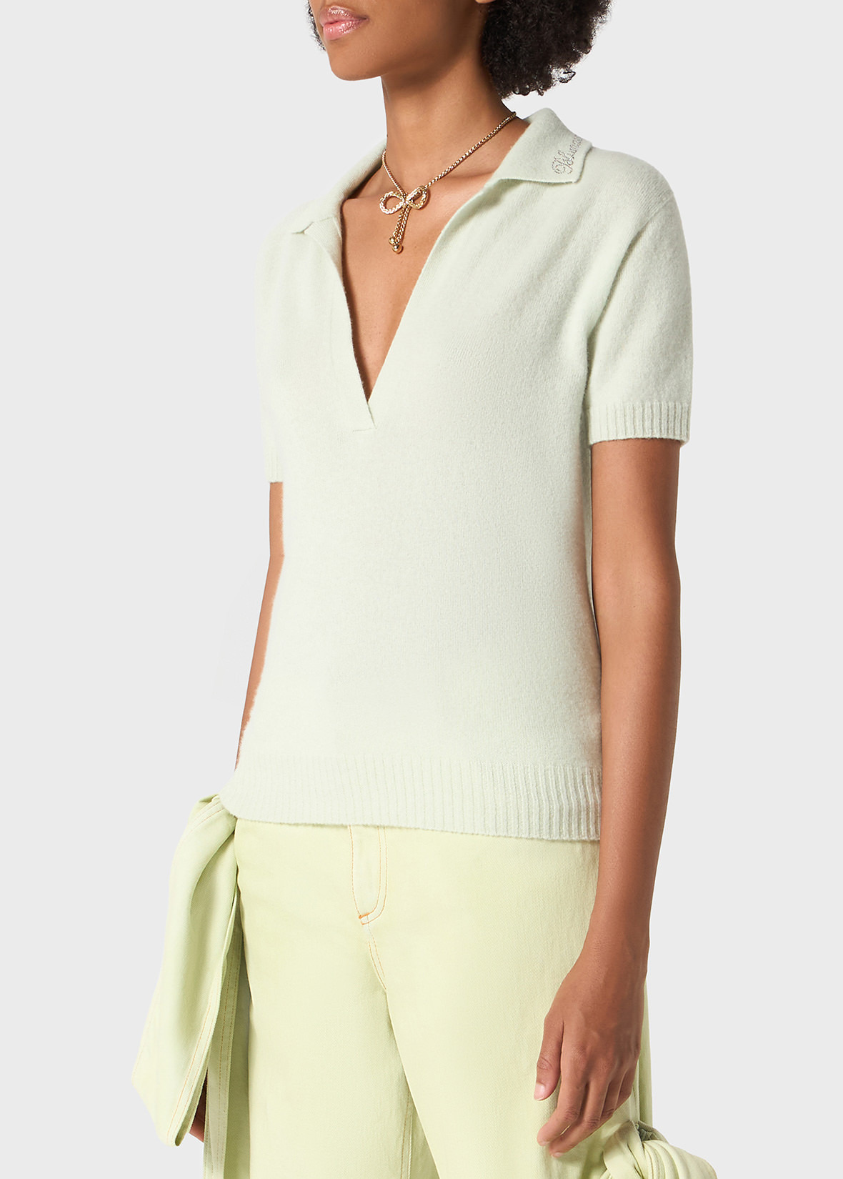 CASHMERE POLO SHIRT WITH BLUMARINE RHINESTONE LOGO - 5