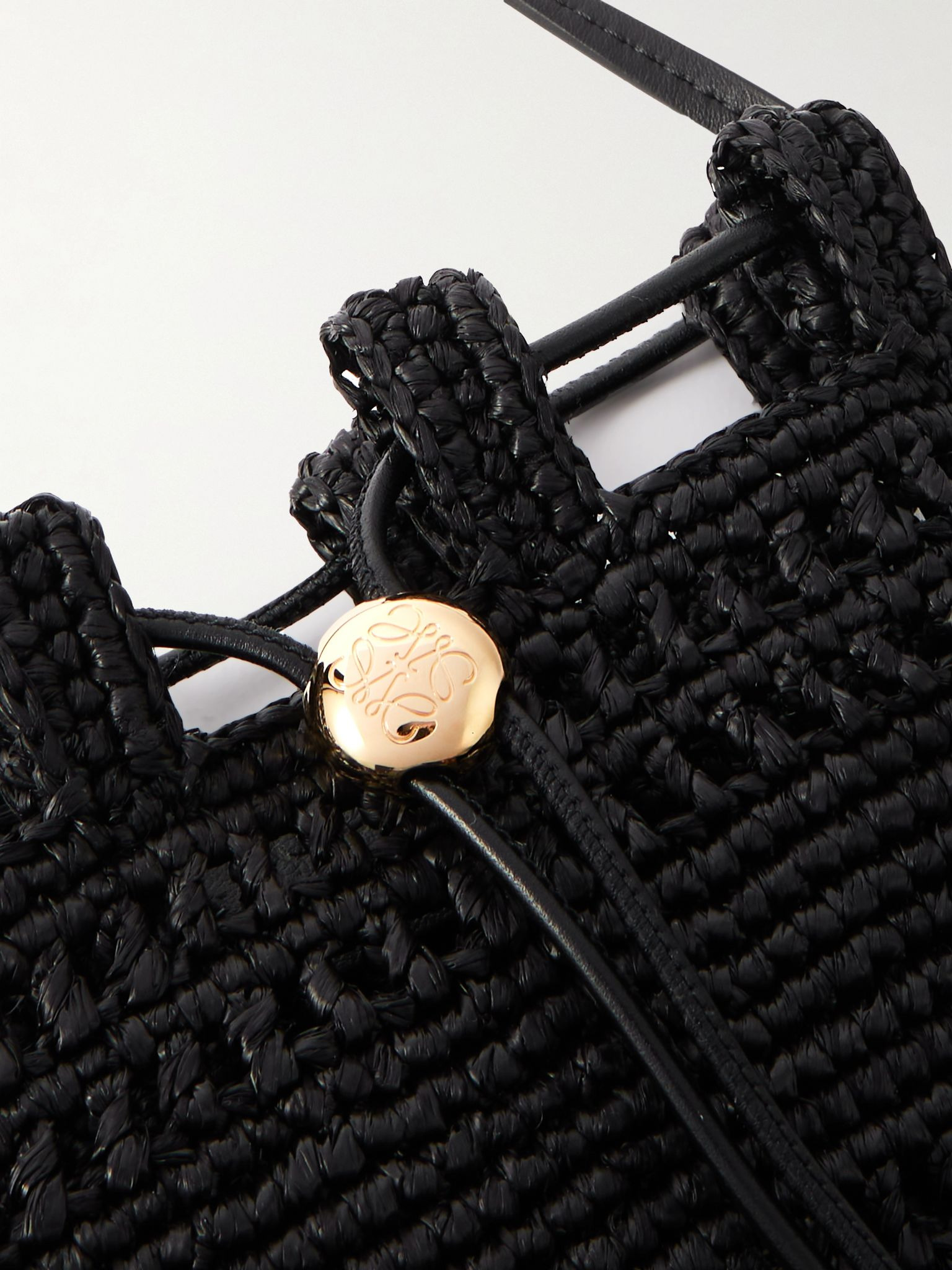 + Paula's Ibiza Leather-Trimmed Embroidered Raffia Messenger Bag Black - 4