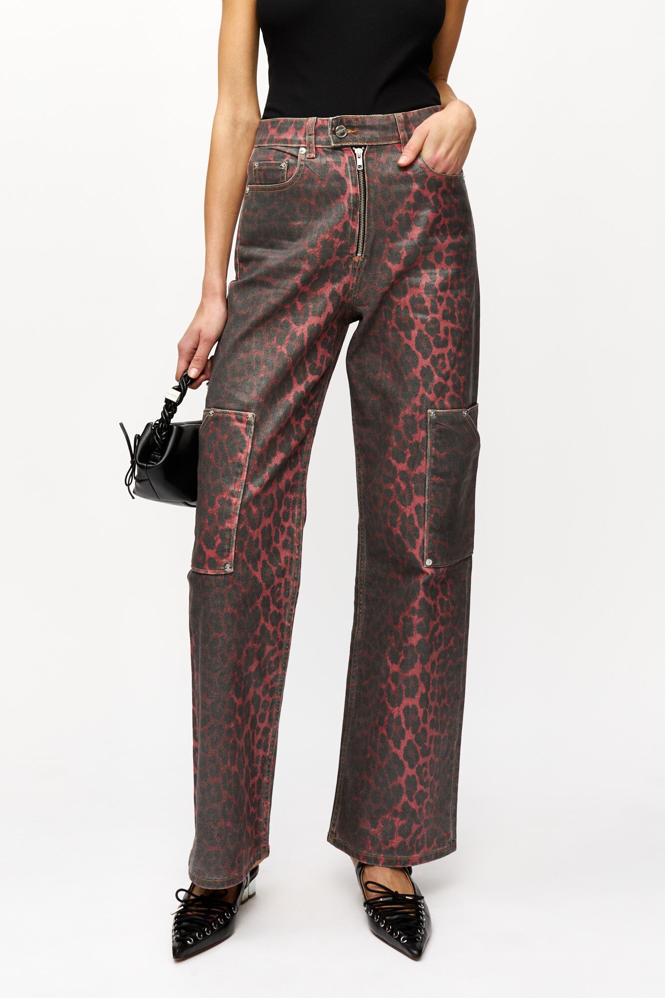 RED FOIL DENIM ANDI CARGO JEANS - 3
