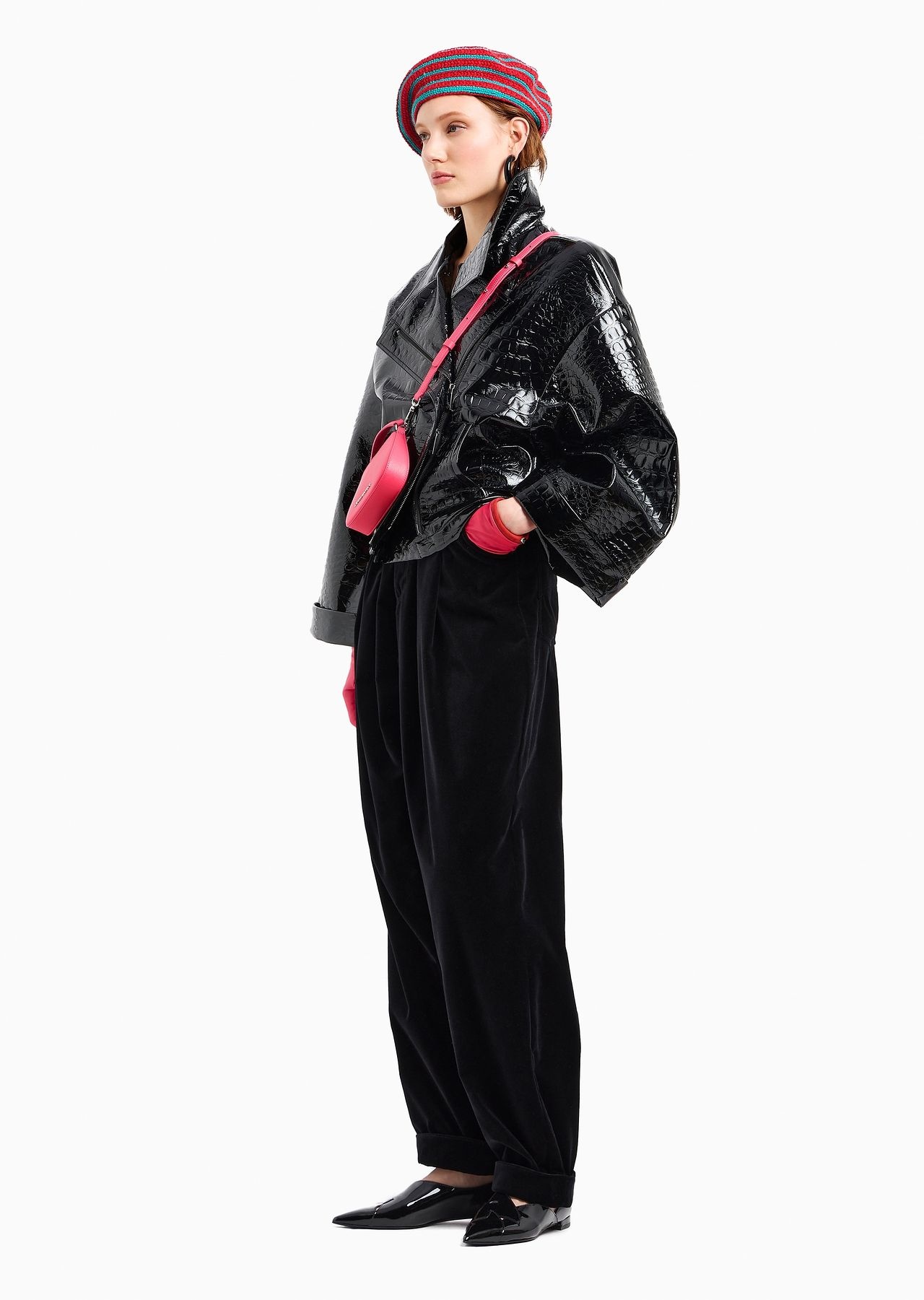 Mock croc vinyl blouson with kimono sleeves - 4