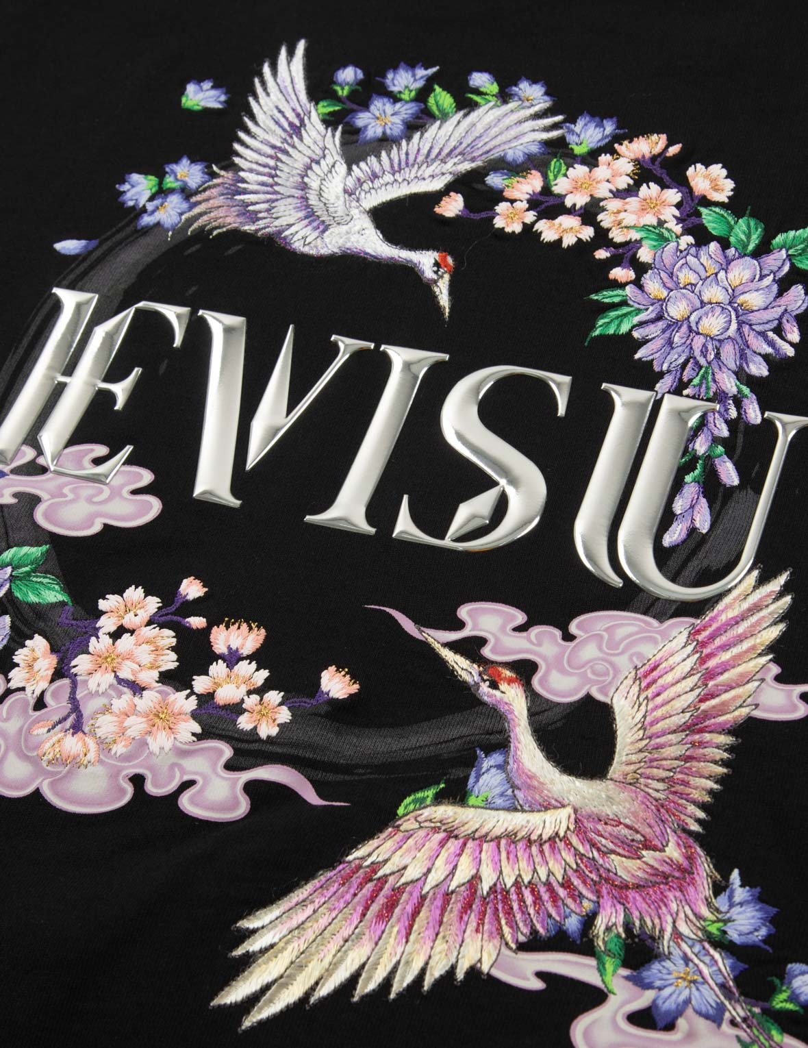 CRANES AND FLORAL EMBROIDERY WITH LOGO PRINT OVERSIZED SWEATSHIRT - 7