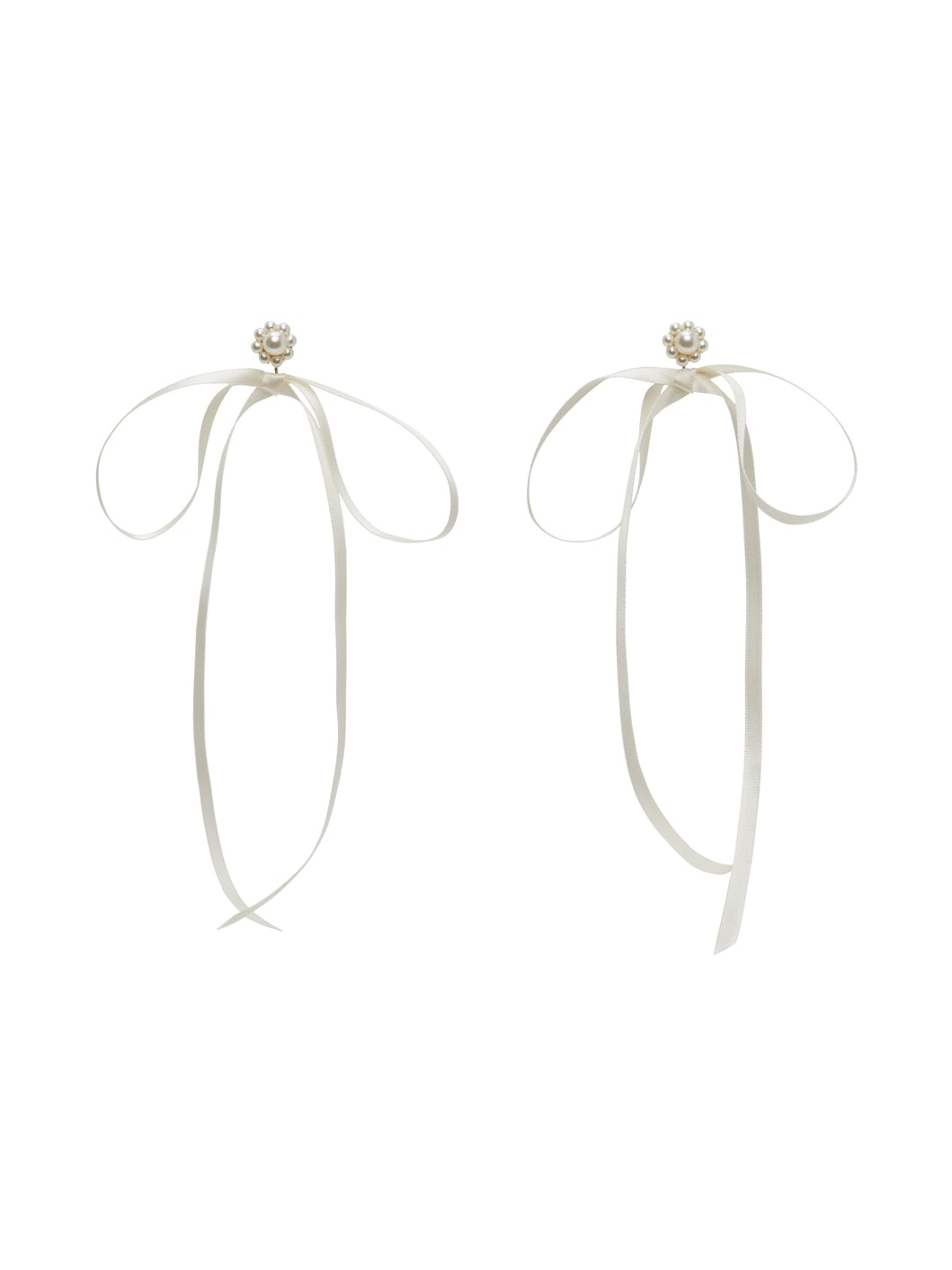 White Bow Ribbon Stud Earrings - 1