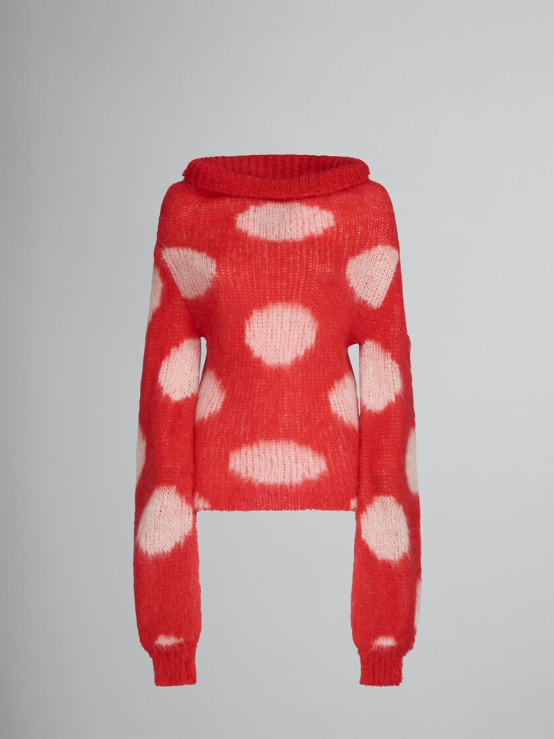 RED MOHAIR BOAT-NECK JUMPER WITH POLKA DOTS - 1
