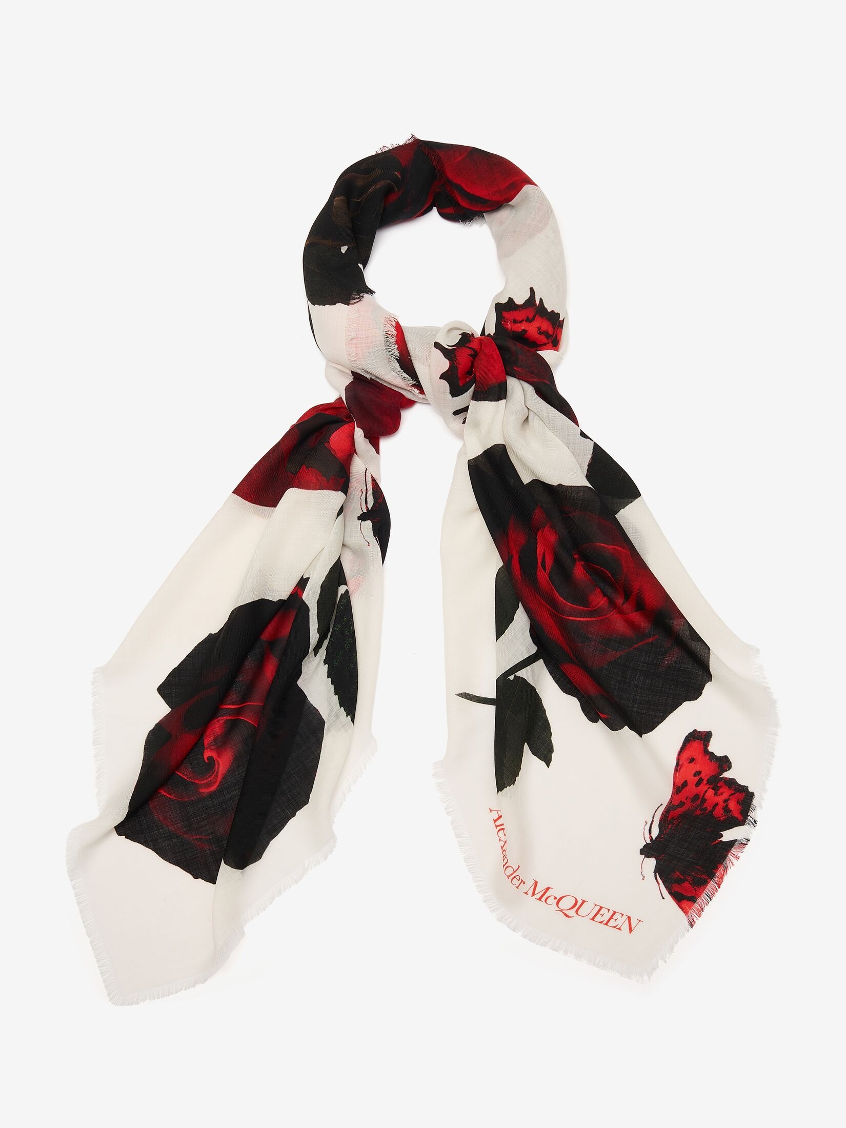 Women's Roses Shawl in Ivory/red - 2