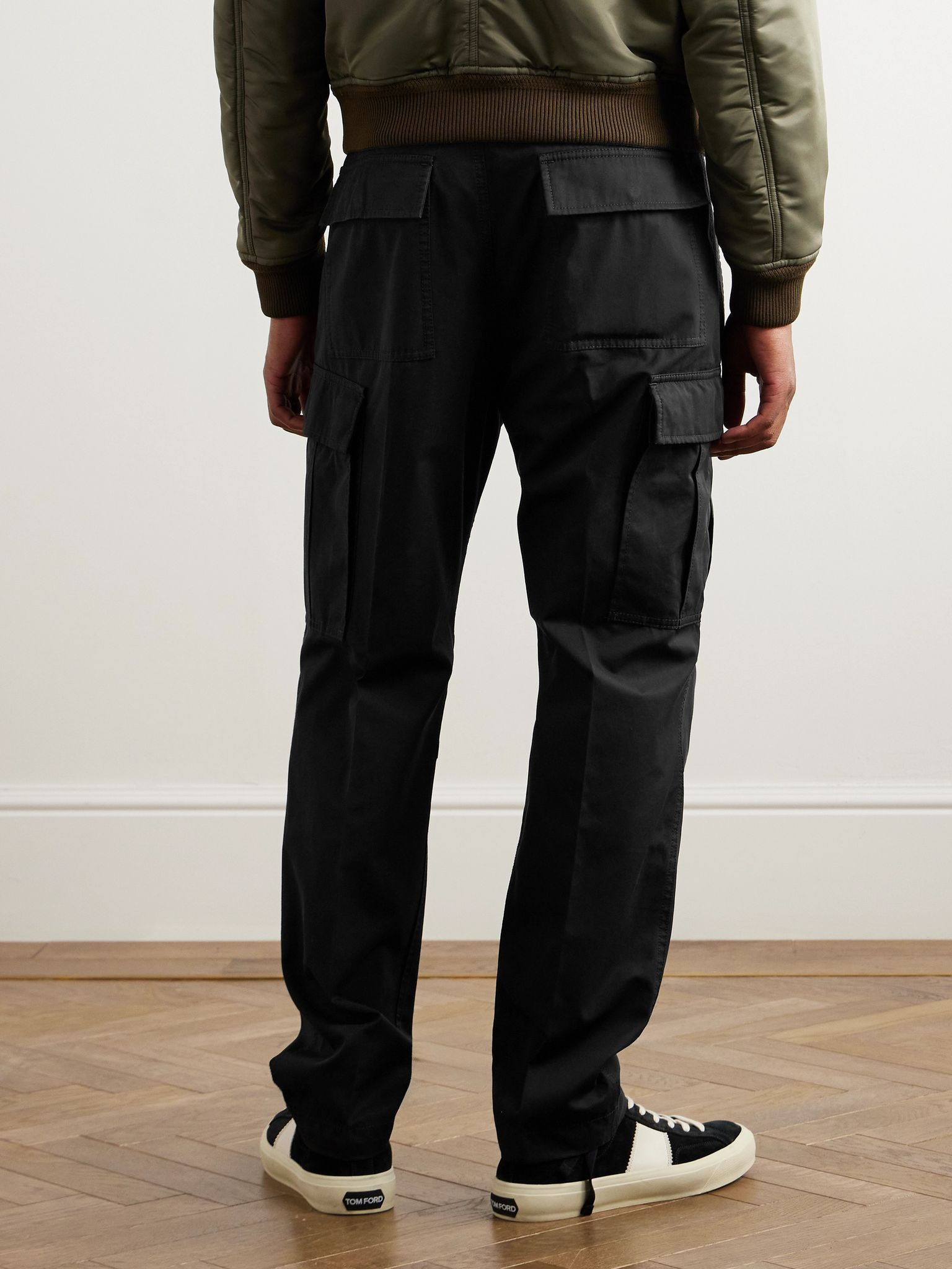 New Enzyme Straight-Leg Cotton-Twill Drawstring Cargo Trousers Black - 3