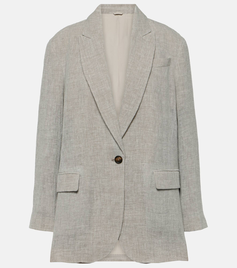 Oversized V-neck linen-blend blazer 1