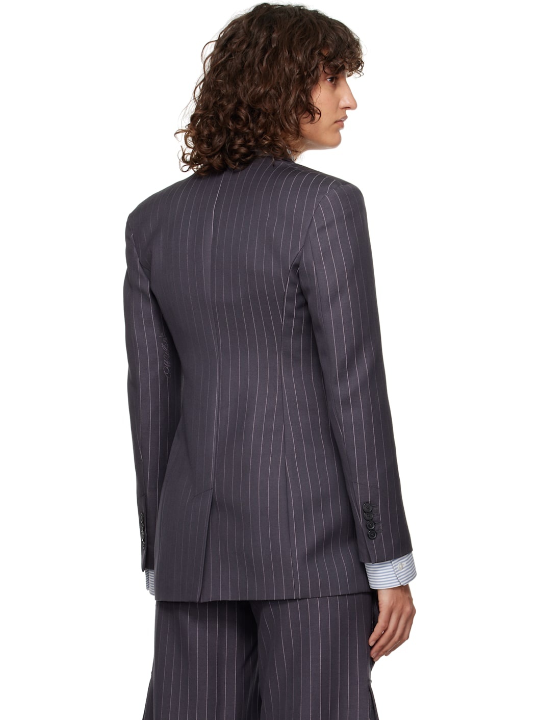 Gray Pinstripe Fitted Blazer - 3
