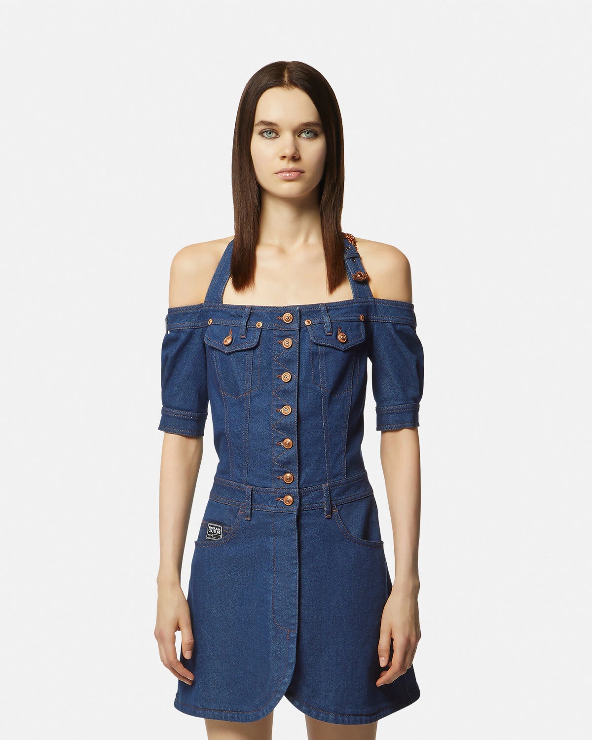 Baroque Buckle Denim Mini Dress - 4