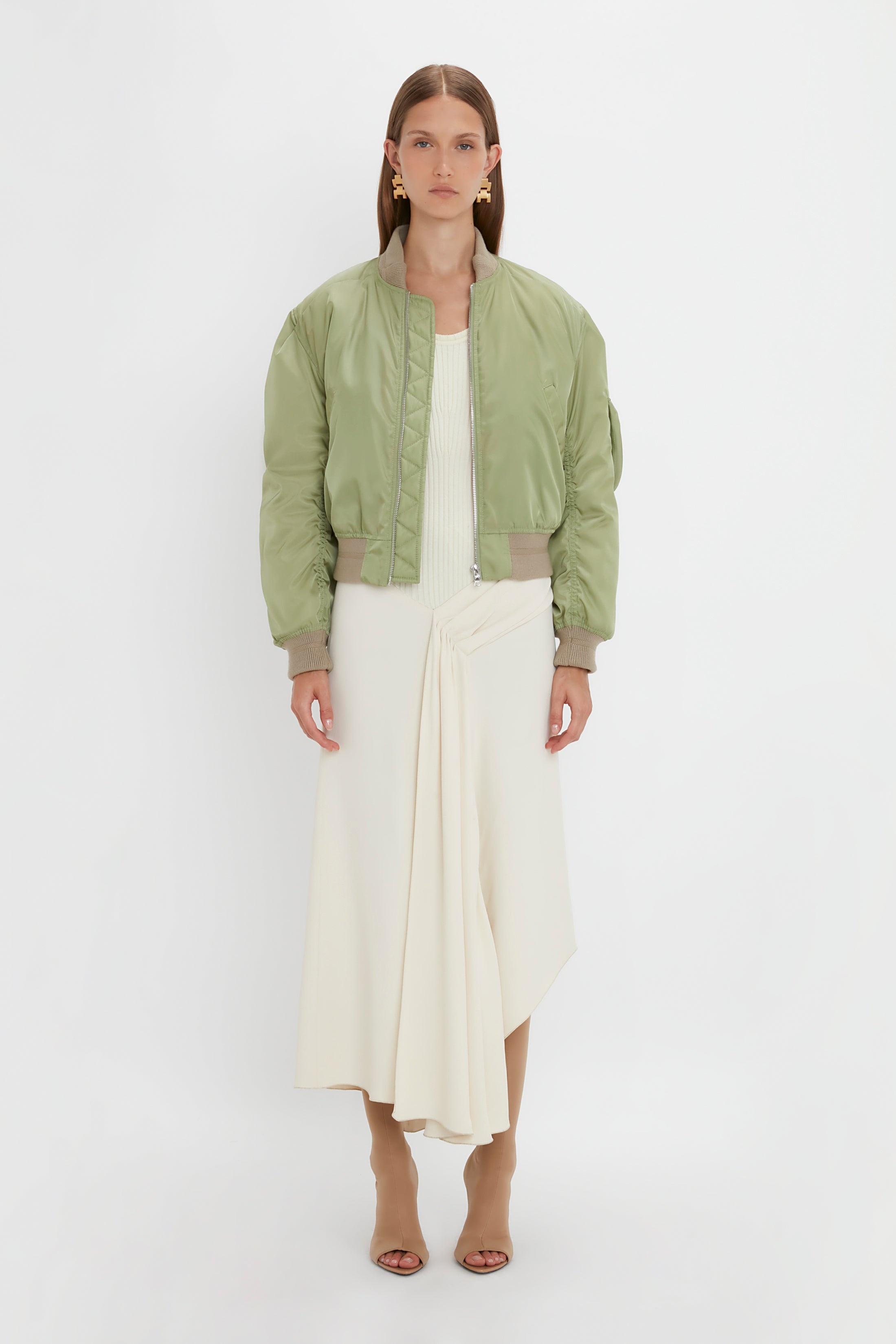 Cropped Bomber Jacket In Avocado - 2